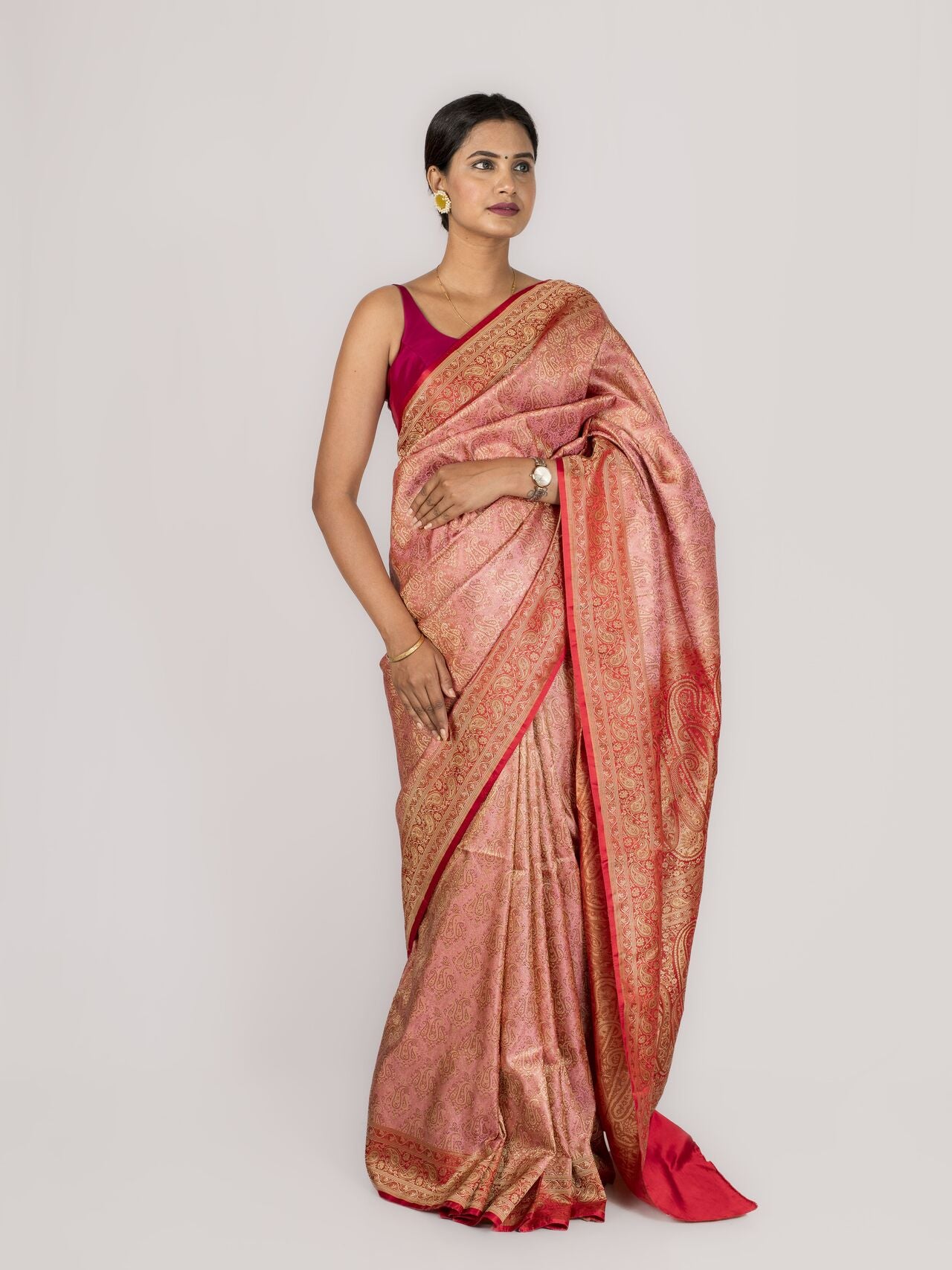 Red and Pink Tanchoi Saree