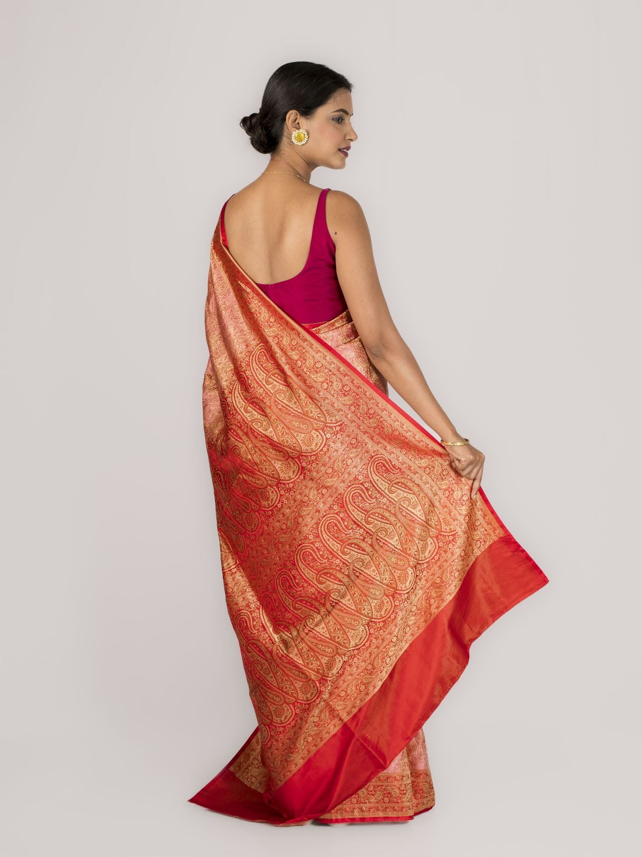 Red and Pink Tanchoi Saree