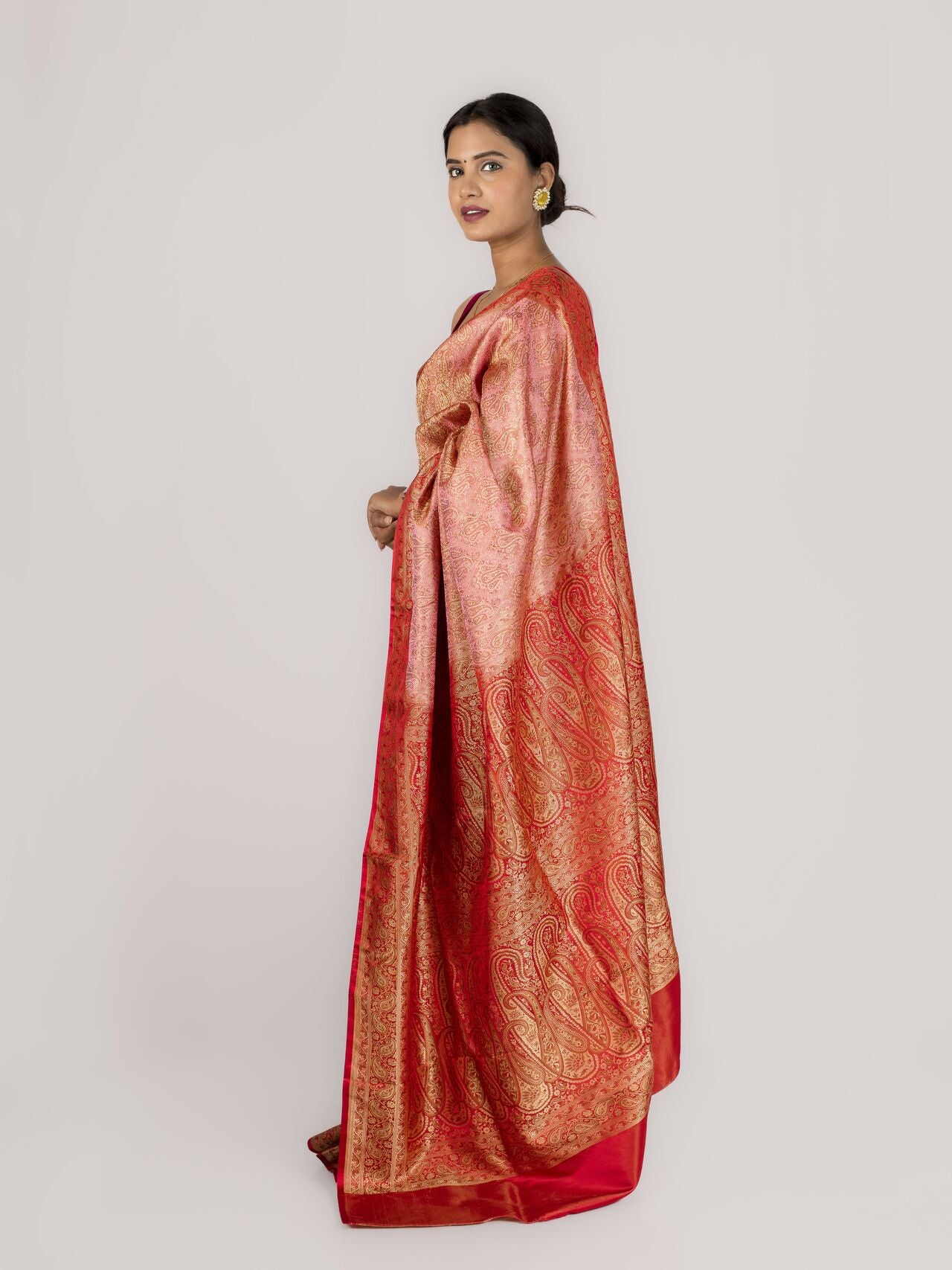 Red and Pink Tanchoi Saree