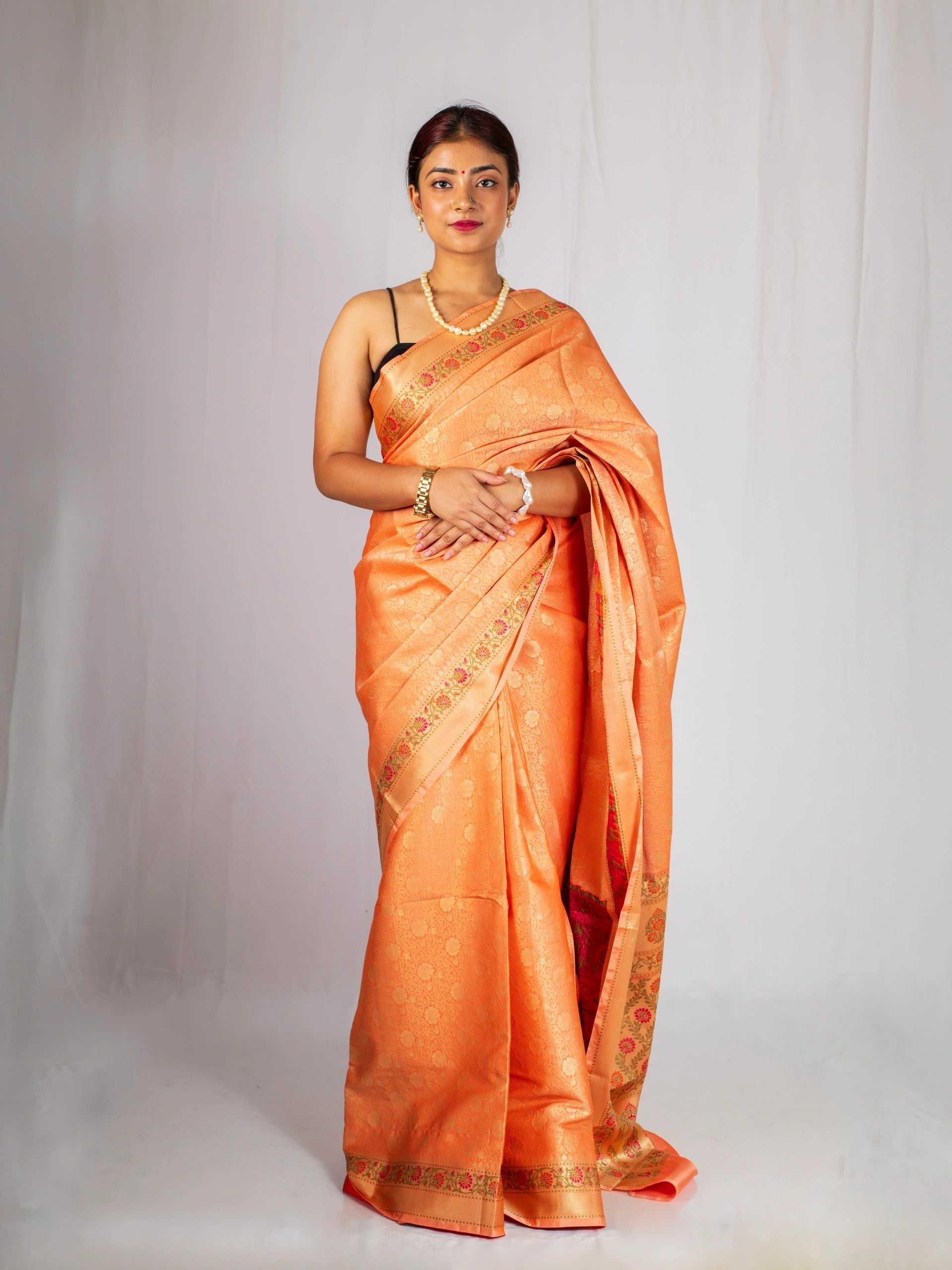 Peach Blossom Brocade Silk Saree
