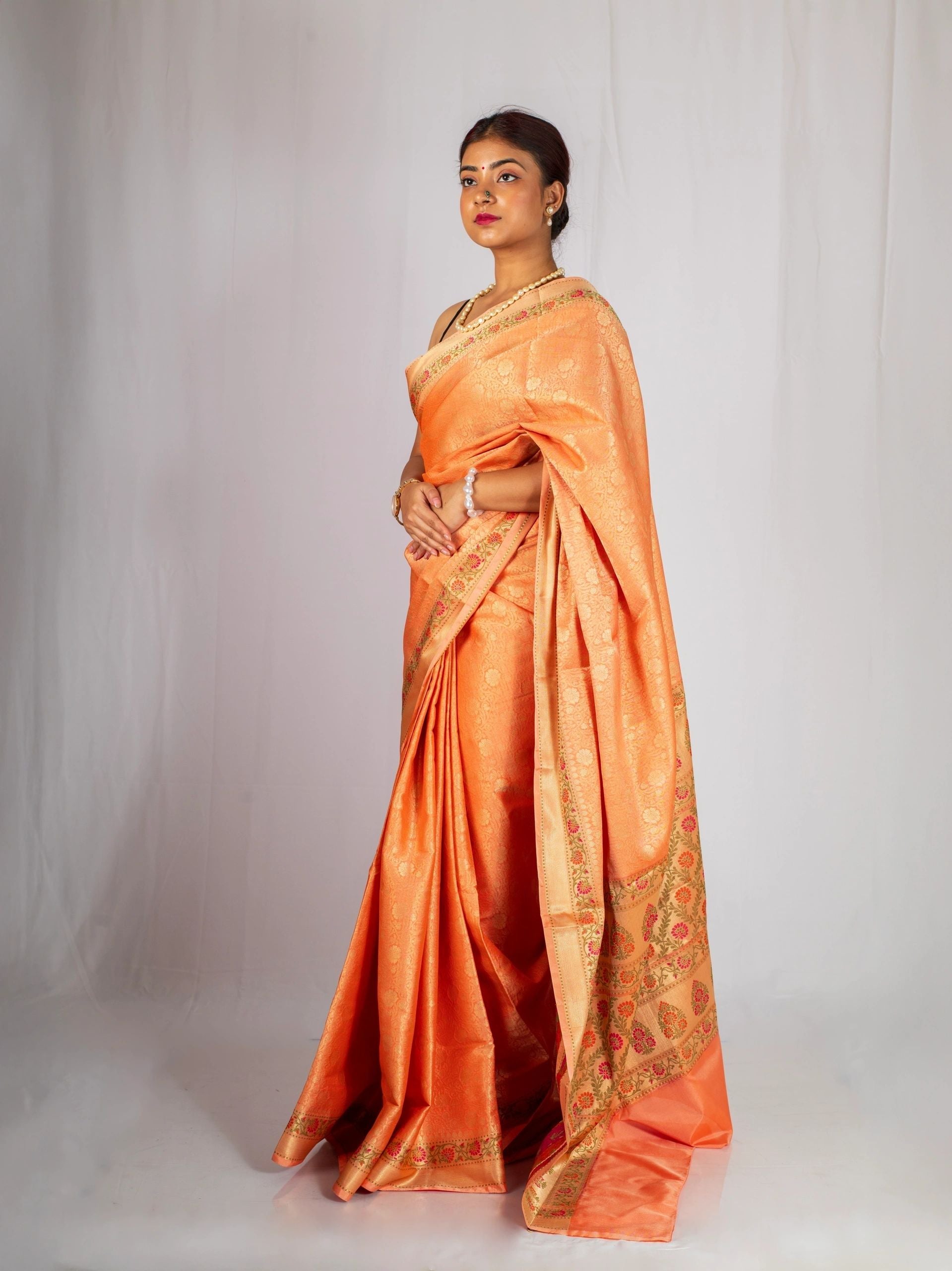 Peach Blossom Brocade Silk Saree