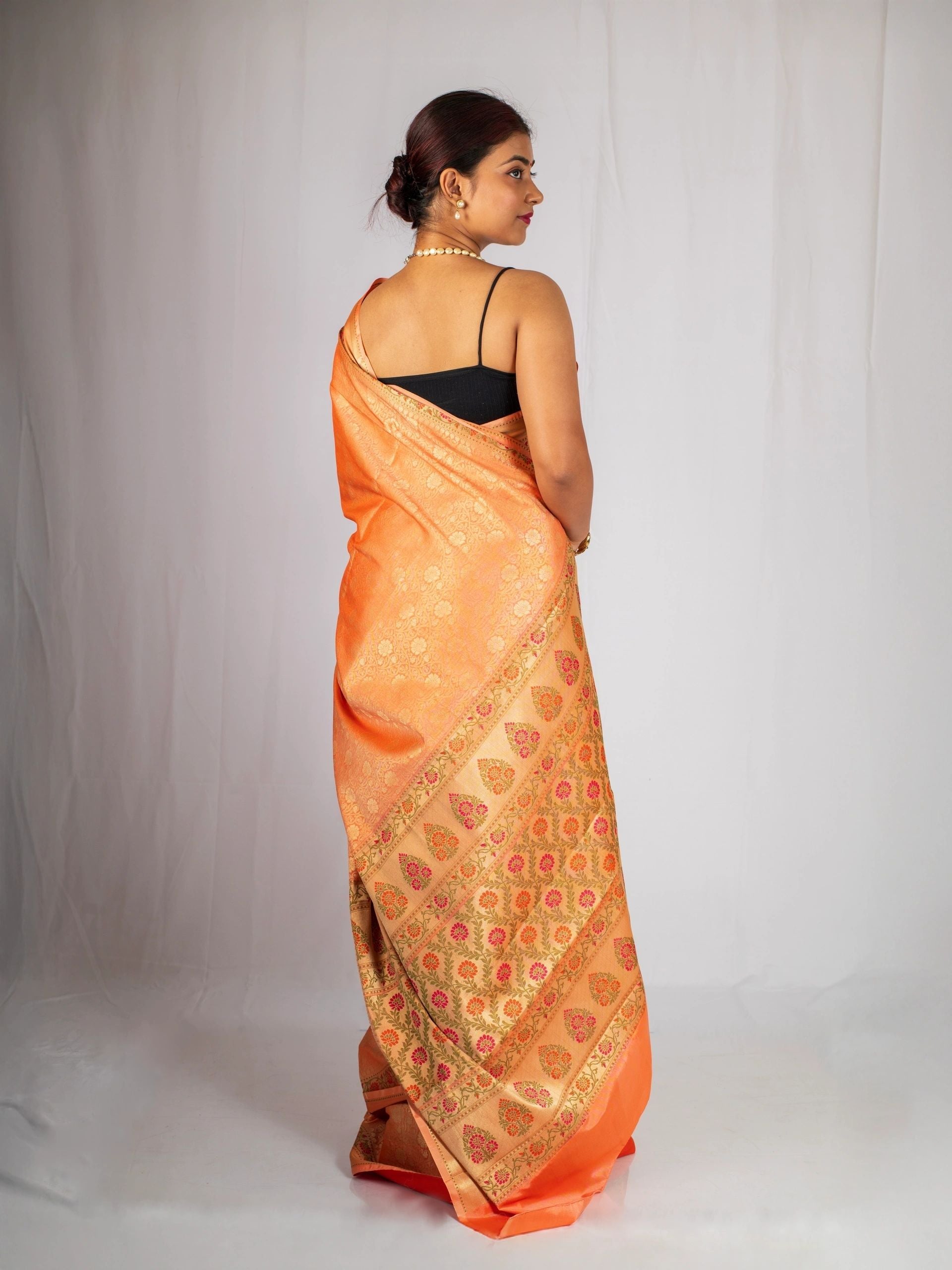 Peach Blossom Brocade Silk Saree