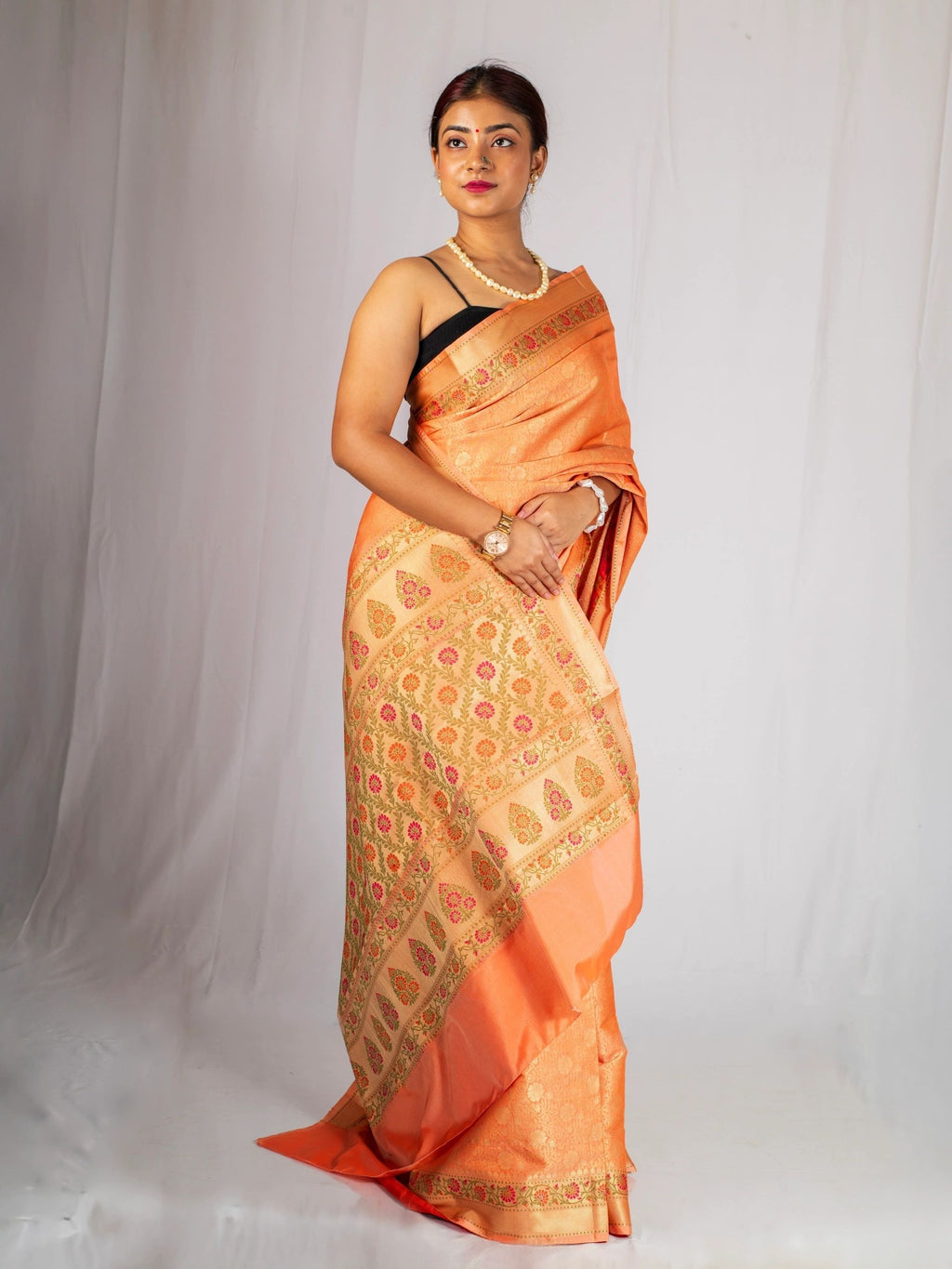 Peach Blossom Brocade Silk Saree
