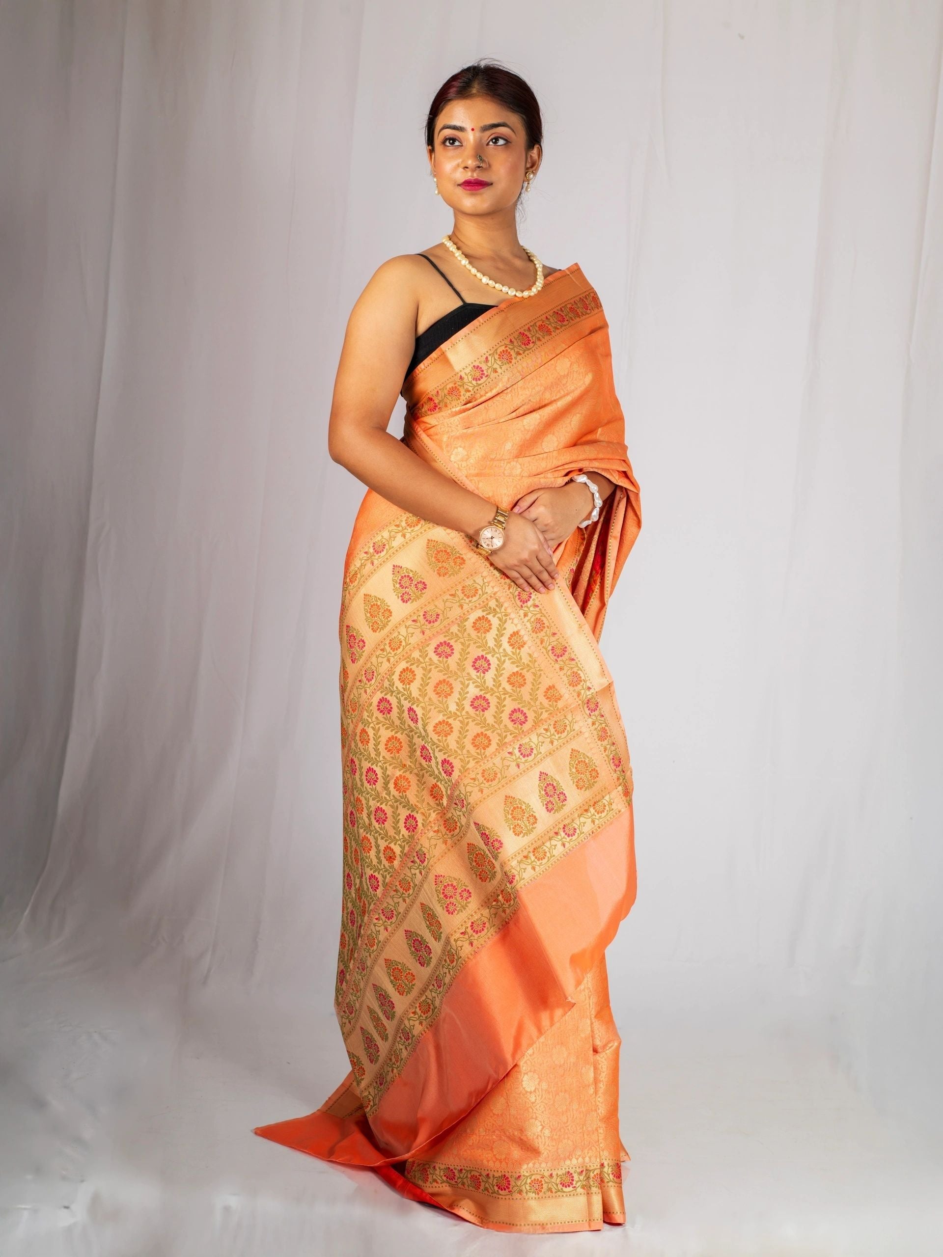 Peach Blossom Brocade Silk Saree