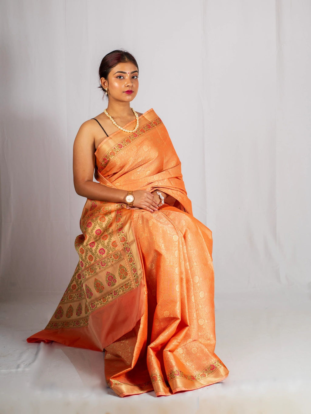 Peach Blossom Brocade Silk Saree
