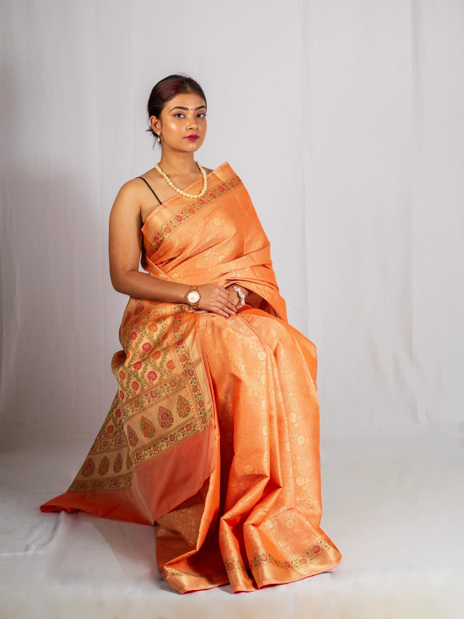 Peach Blossom Brocade Silk Saree