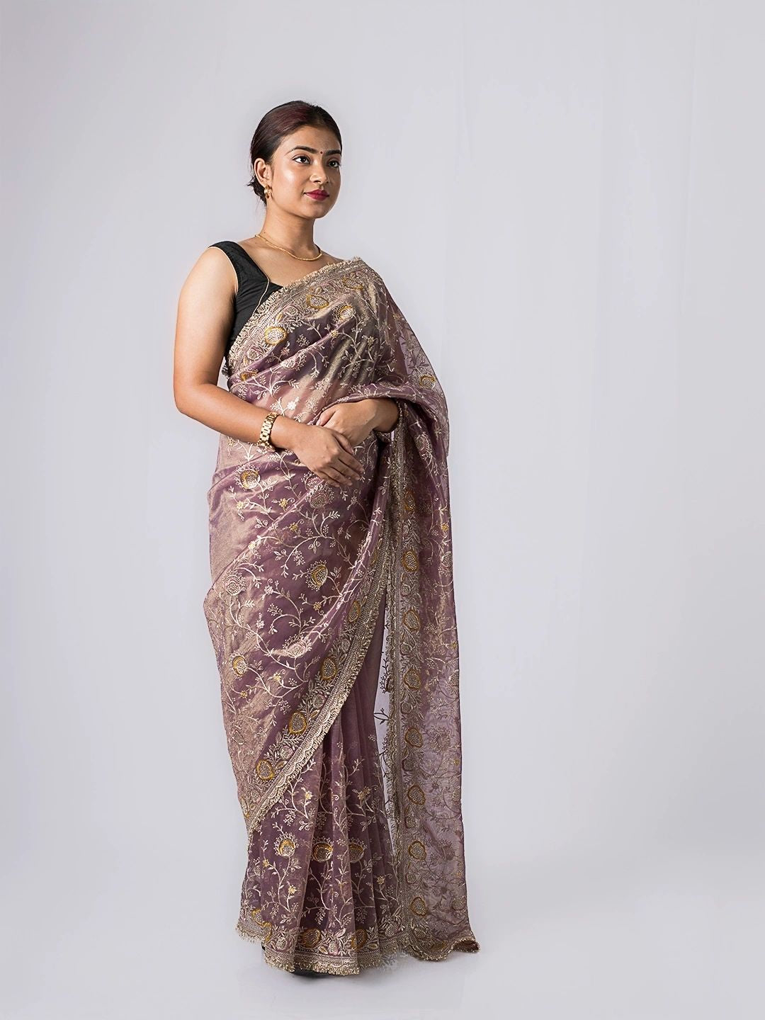 Maharani Royal Orchid Gold Tissue Silk Saree