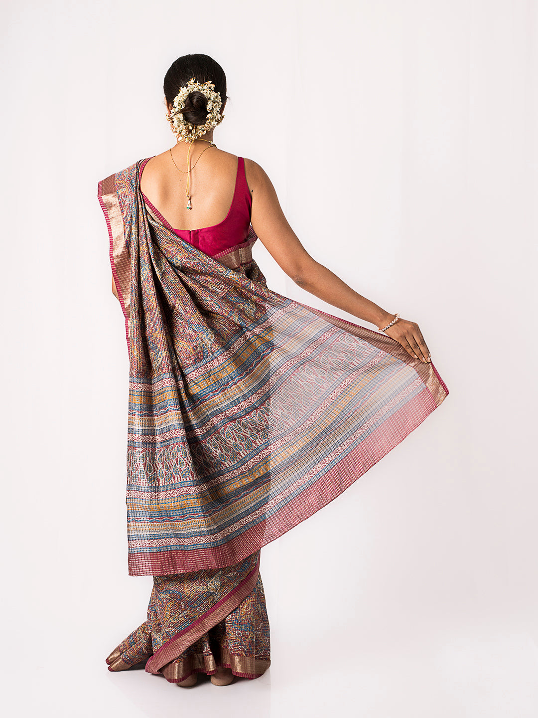 Unique Check Mehroon Saree with Zari Border in Pure Silk