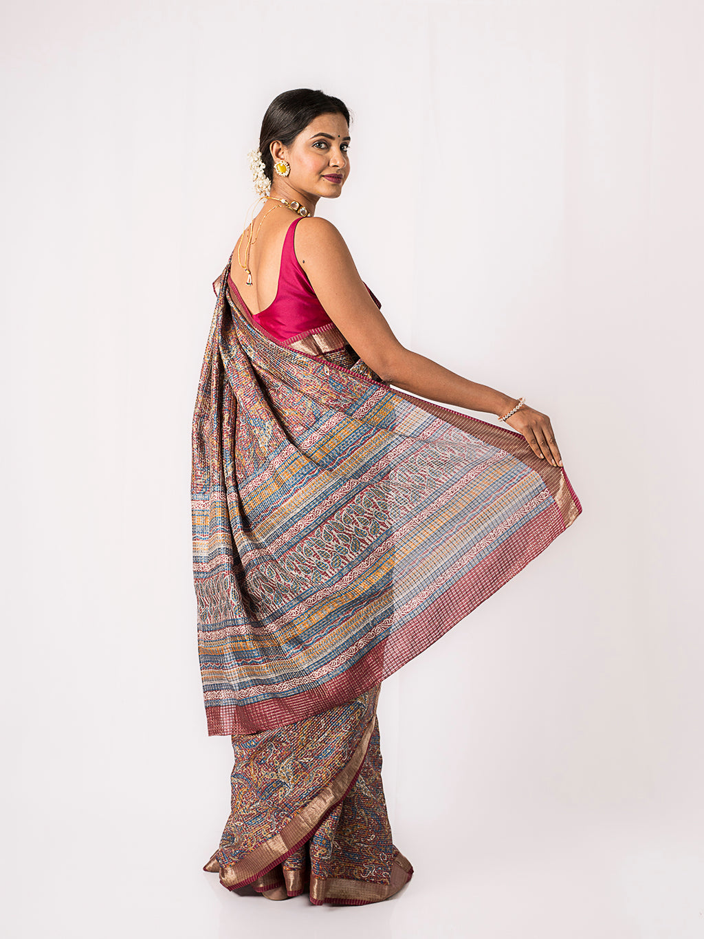Unique Check Mehroon Saree with Zari Border in Pure Silk