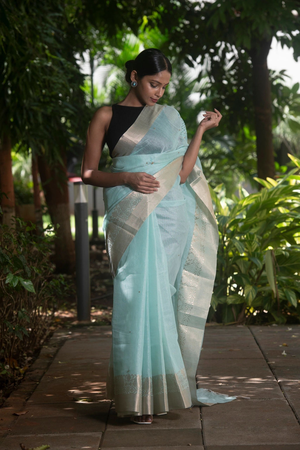 Sea Green Embellished Jute Saree