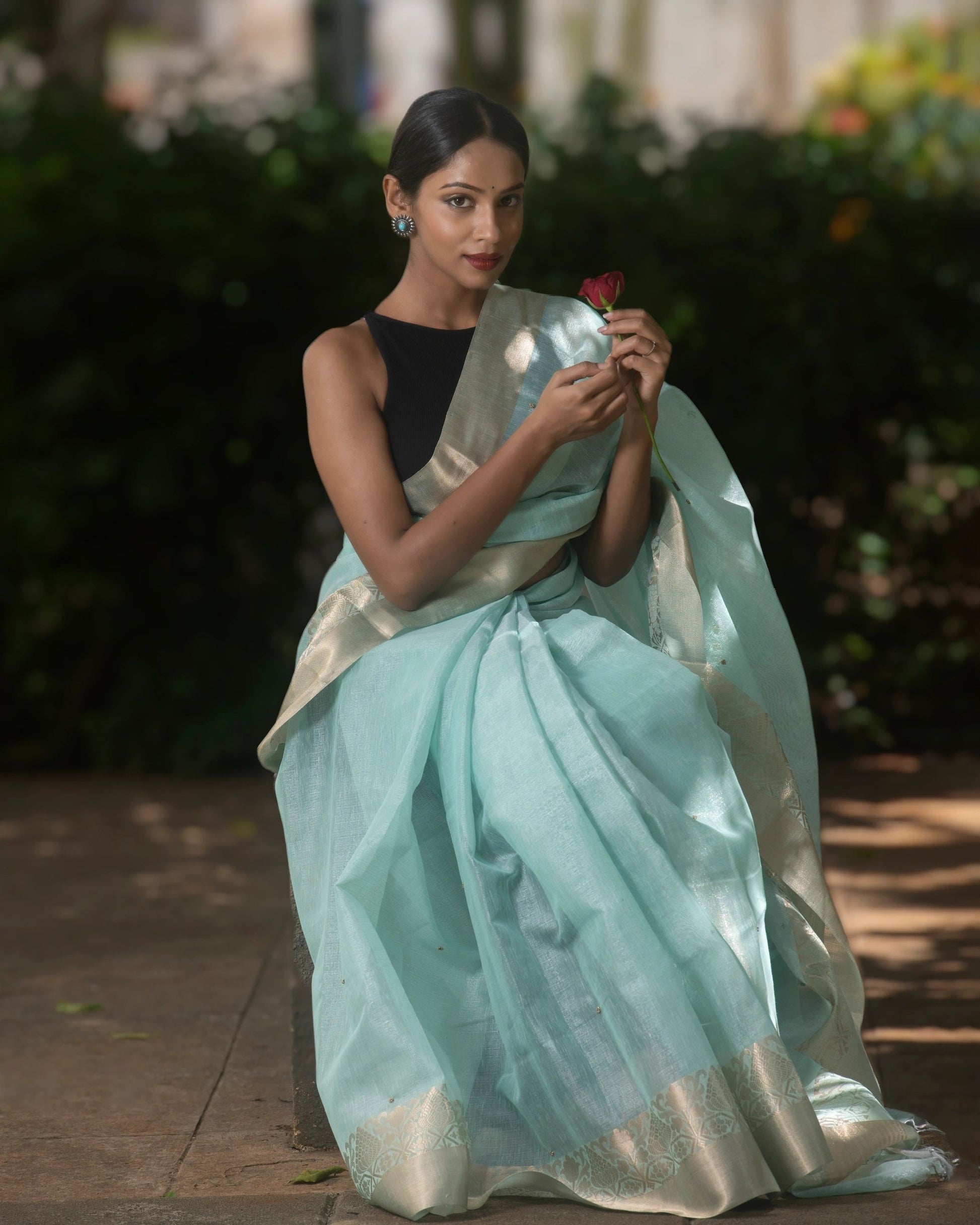 Sea Green Embellished Jute Saree