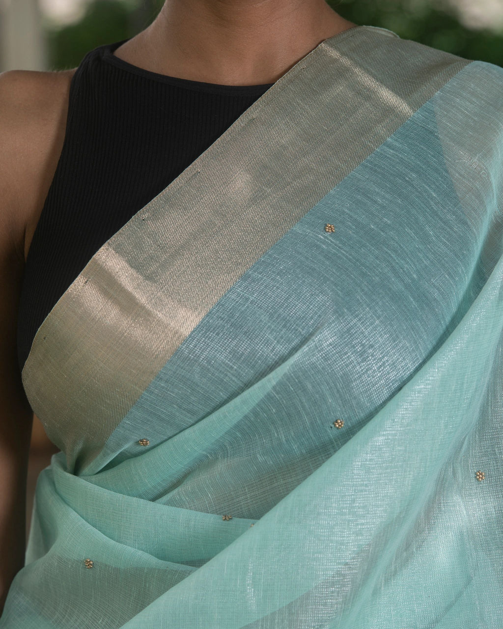 Sea Green Embellished Jute Saree