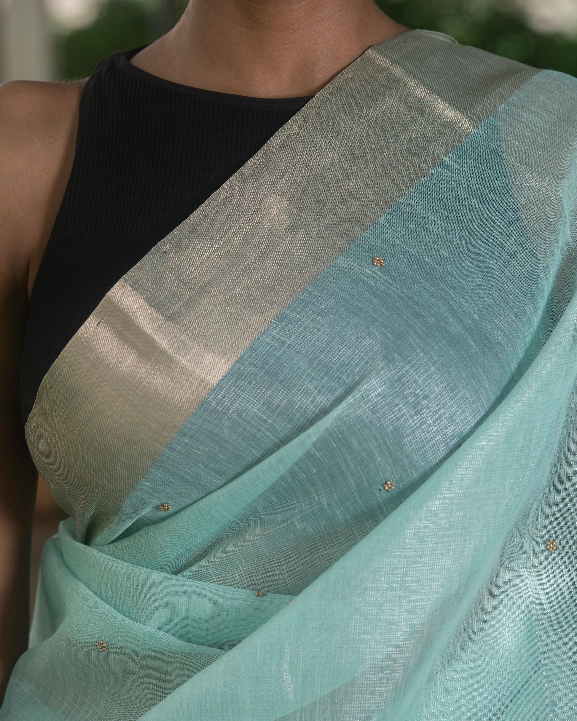 Sea Green Embellished Jute Saree