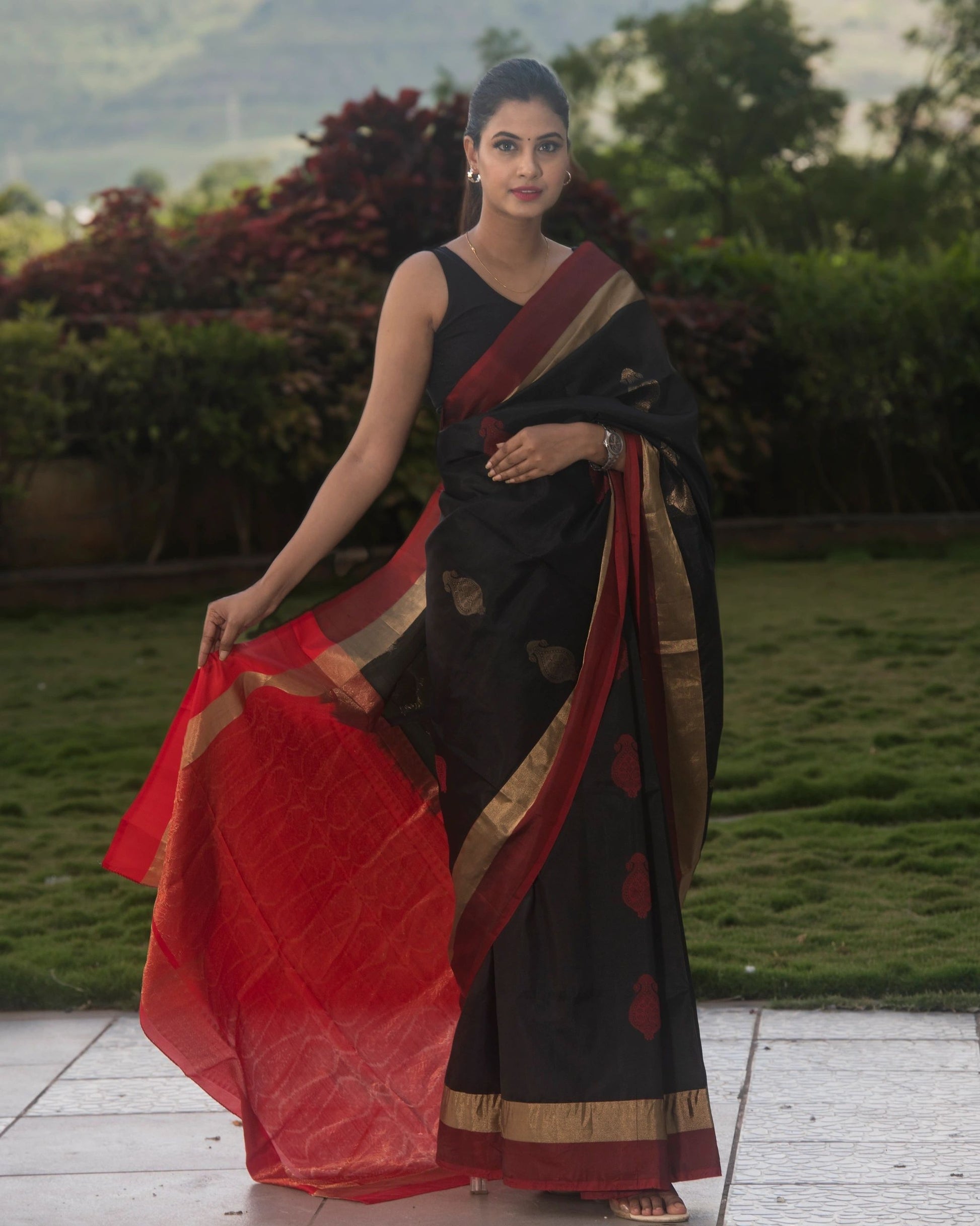 Red and Black Pure Silk