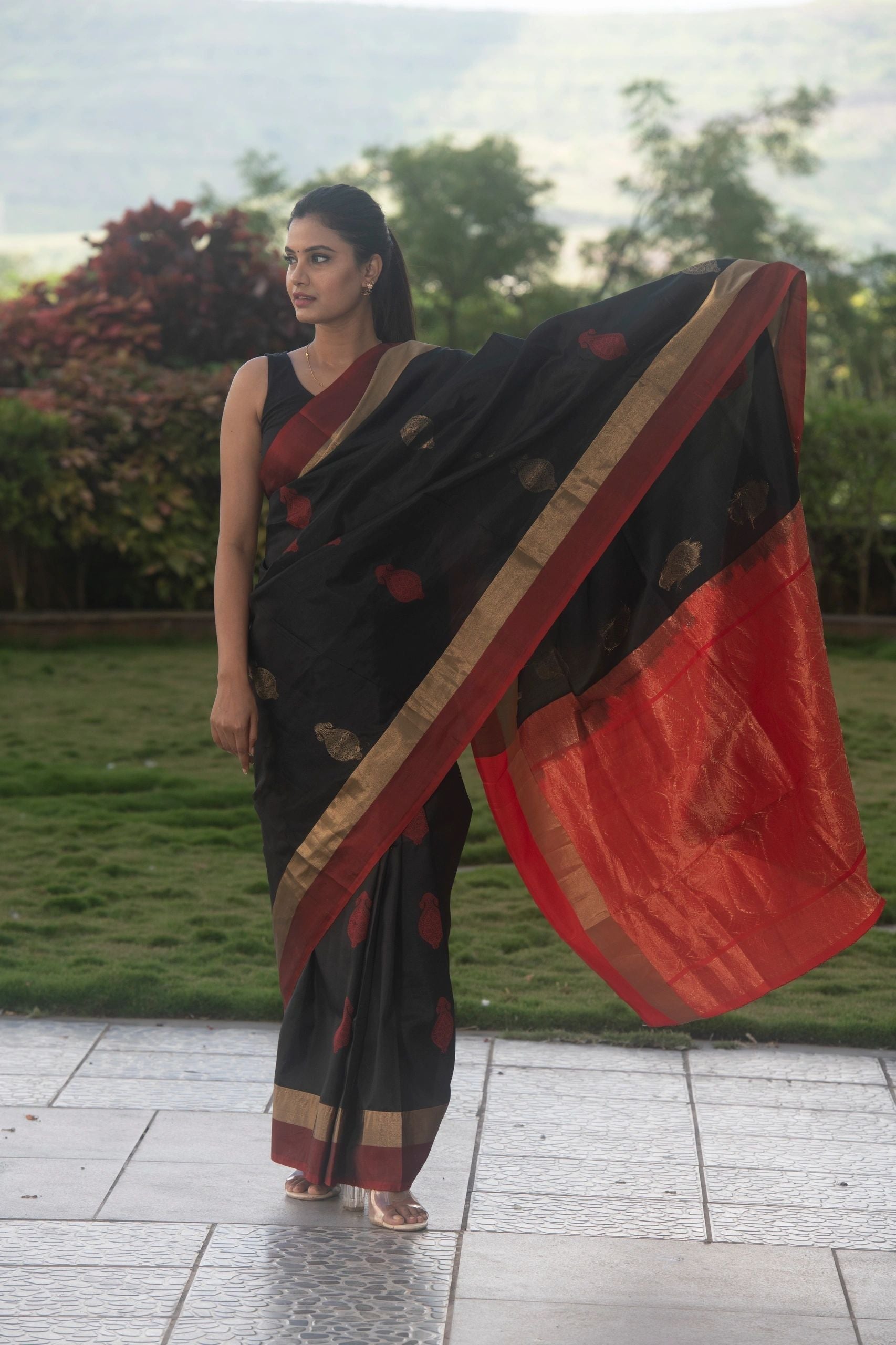 Red and Black Pure Silk