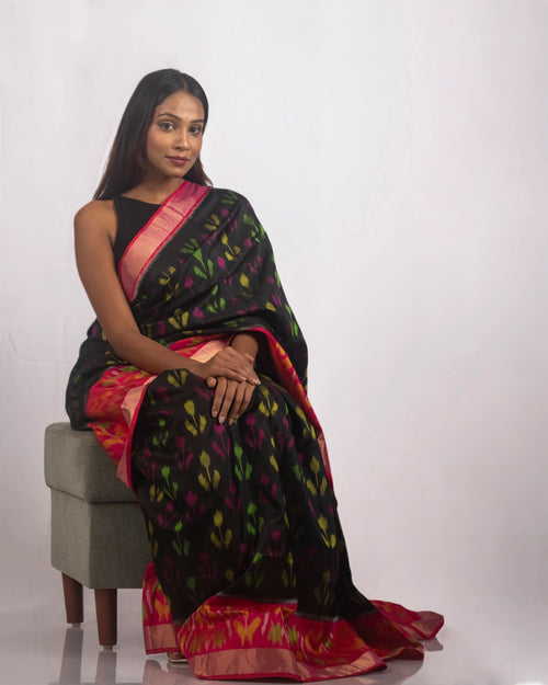 Black Patola Pure Silk Saree | Handwoven in banaras | Weave Owl