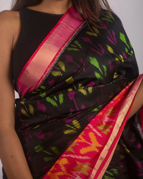 Black Patola Pure Silk Saree | Handwoven in banaras | Weave Owl