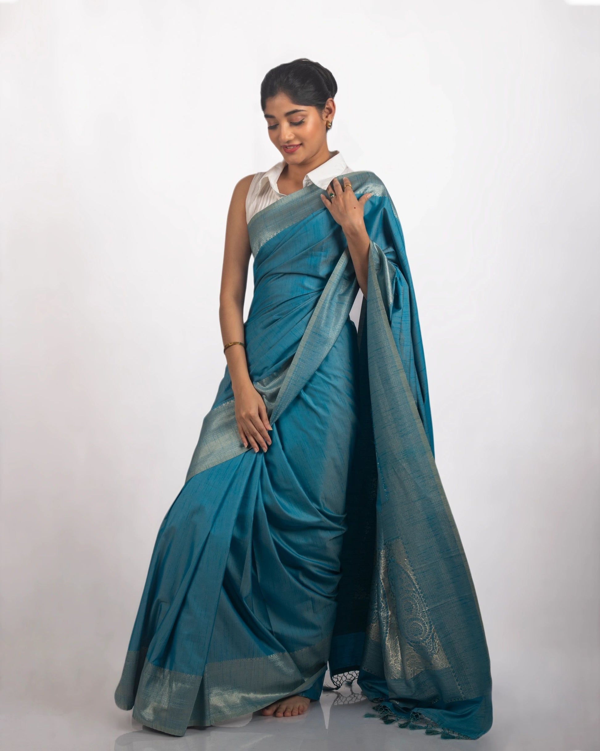 Minimalist Blue Tussar Silk