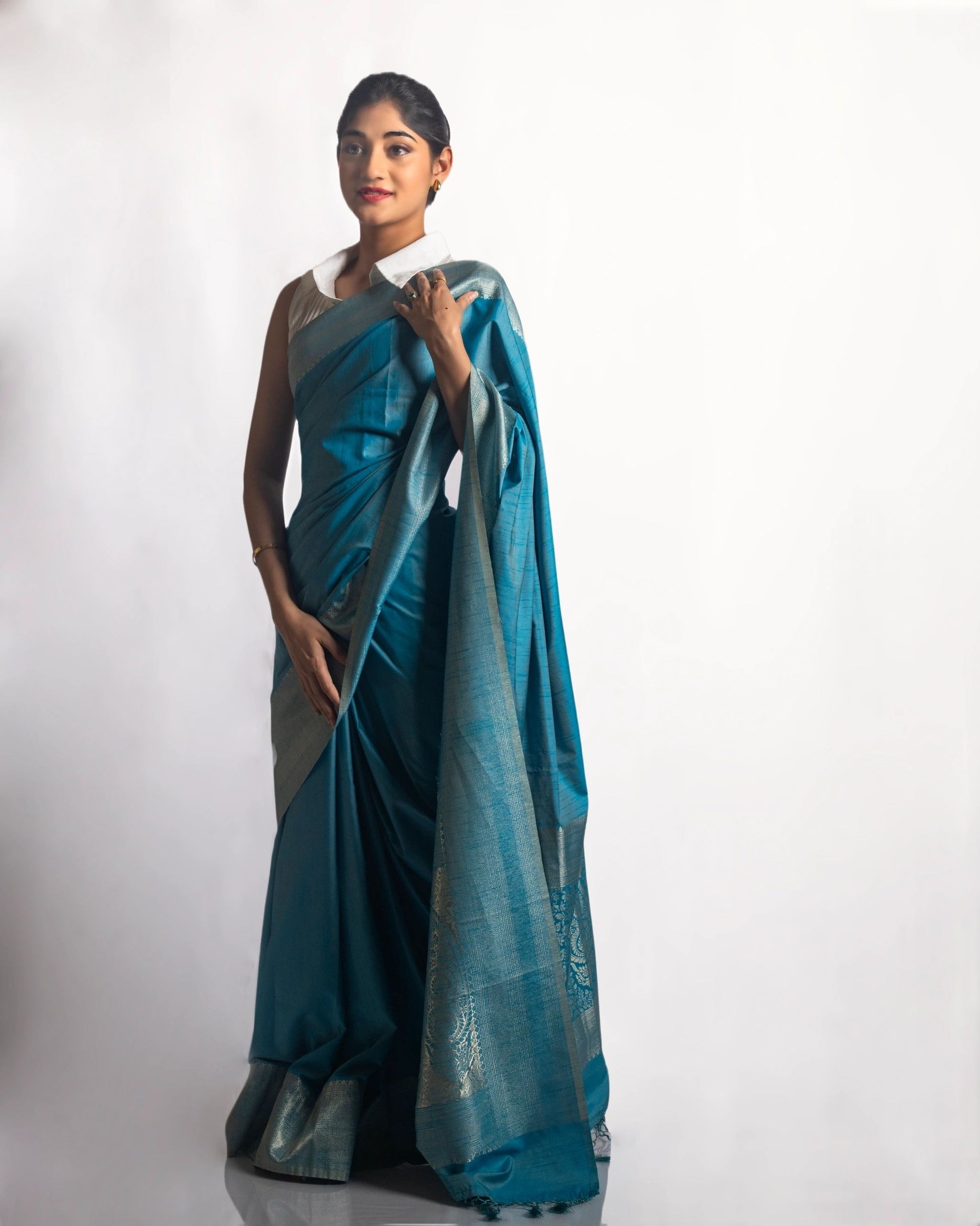 Minimalist Blue Tussar Silk