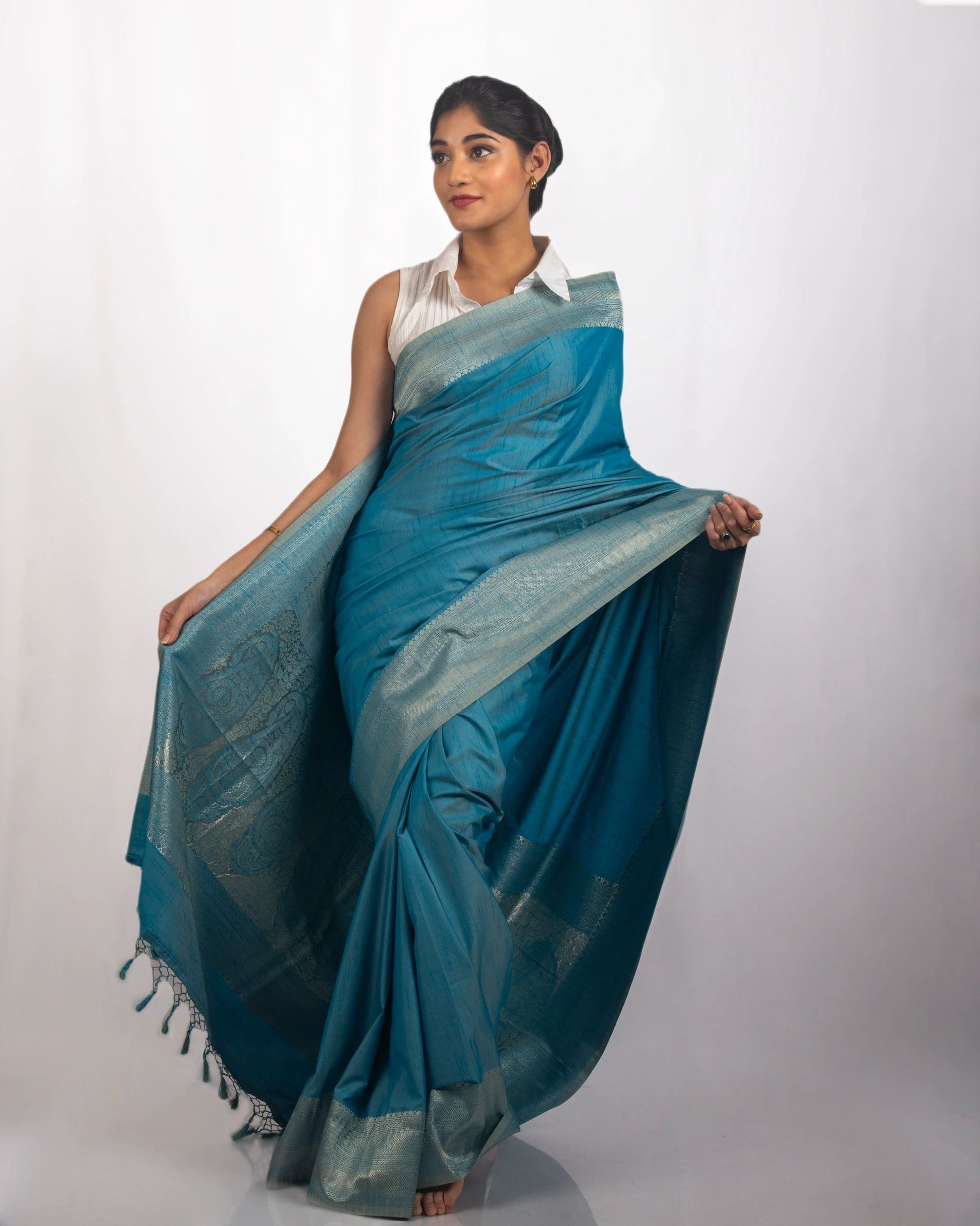 Minimalist Blue Tussar Silk