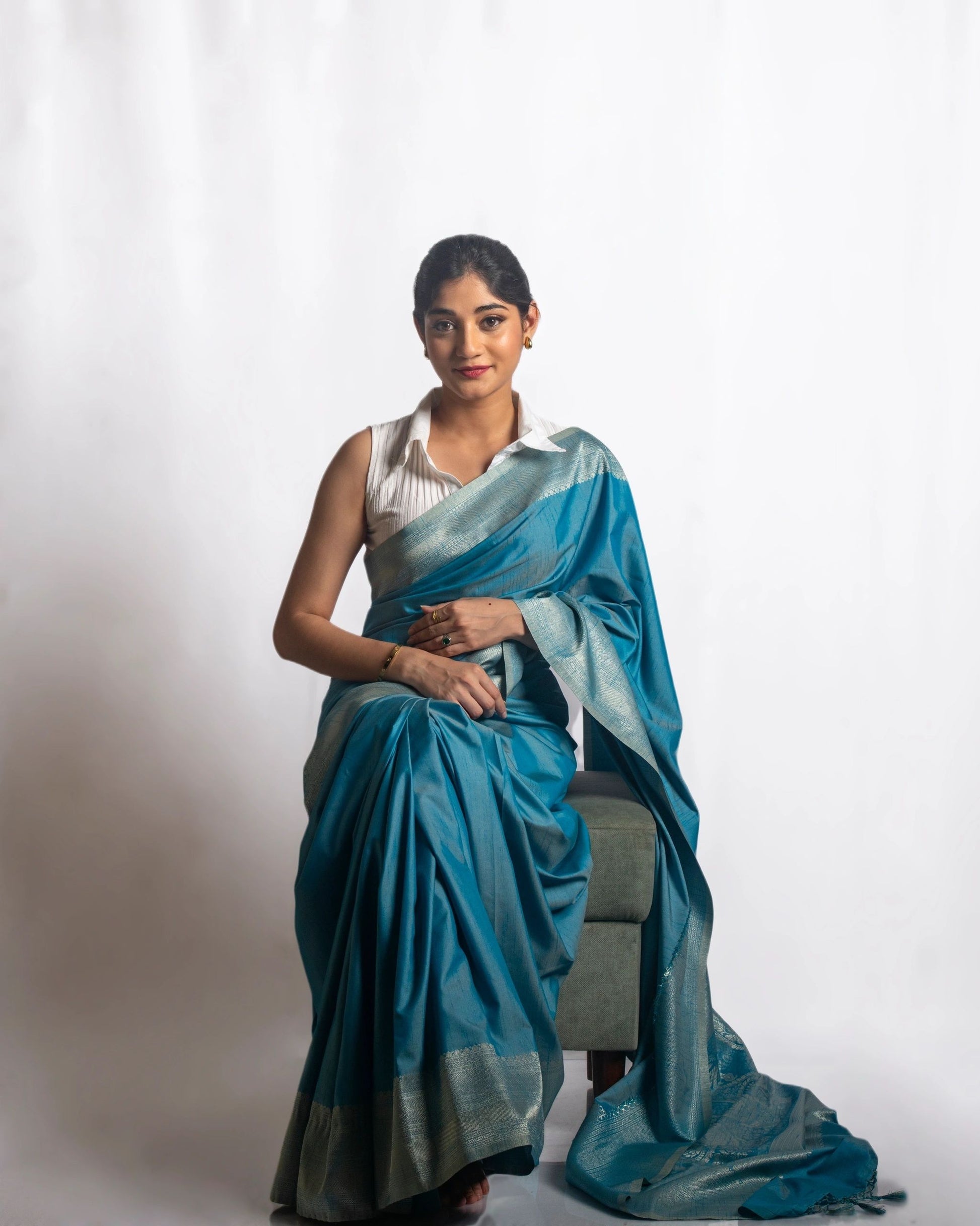 Minimalist Blue Tussar Silk