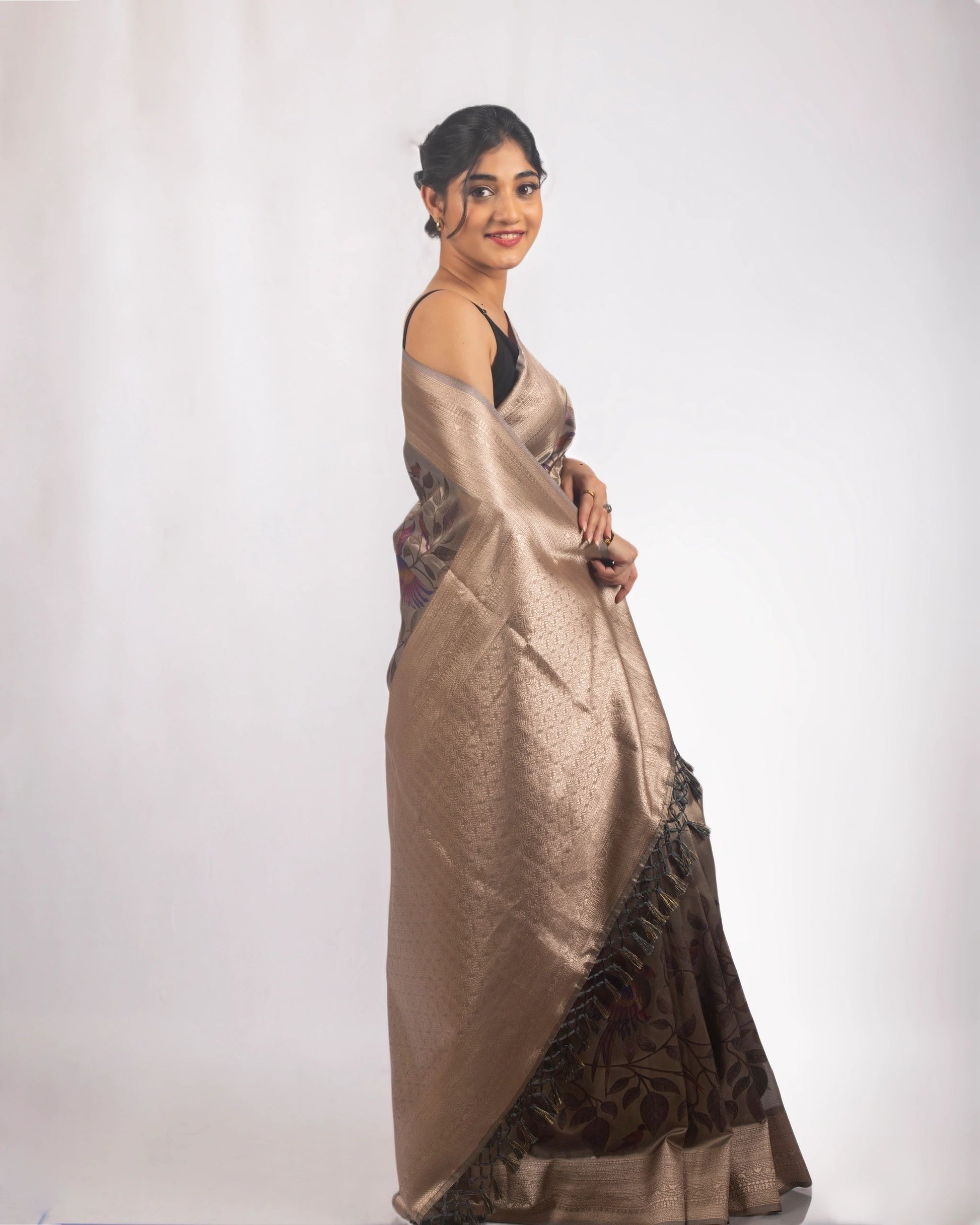 Metallic Brown Silk Saree