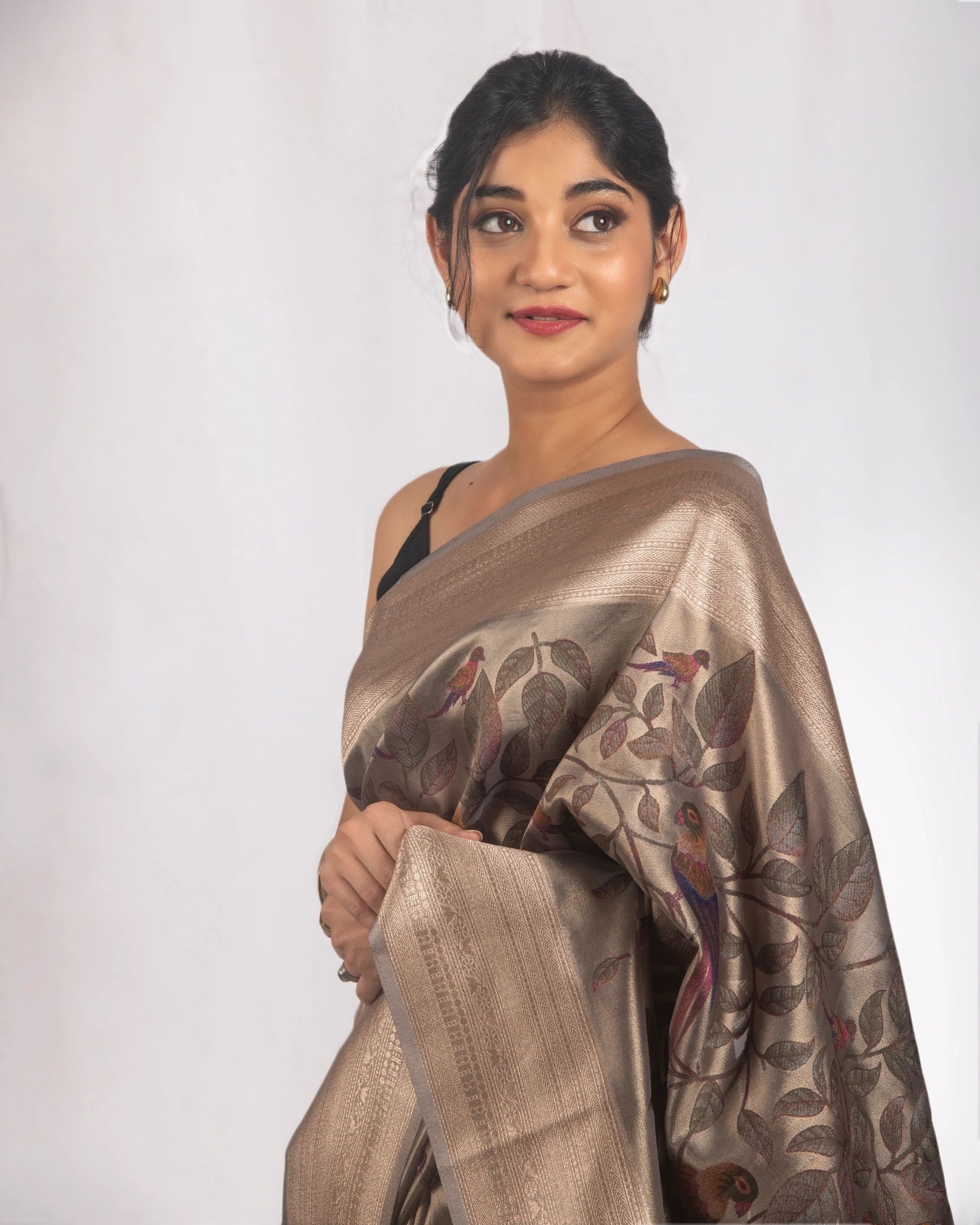 Metallic Brown Silk Saree