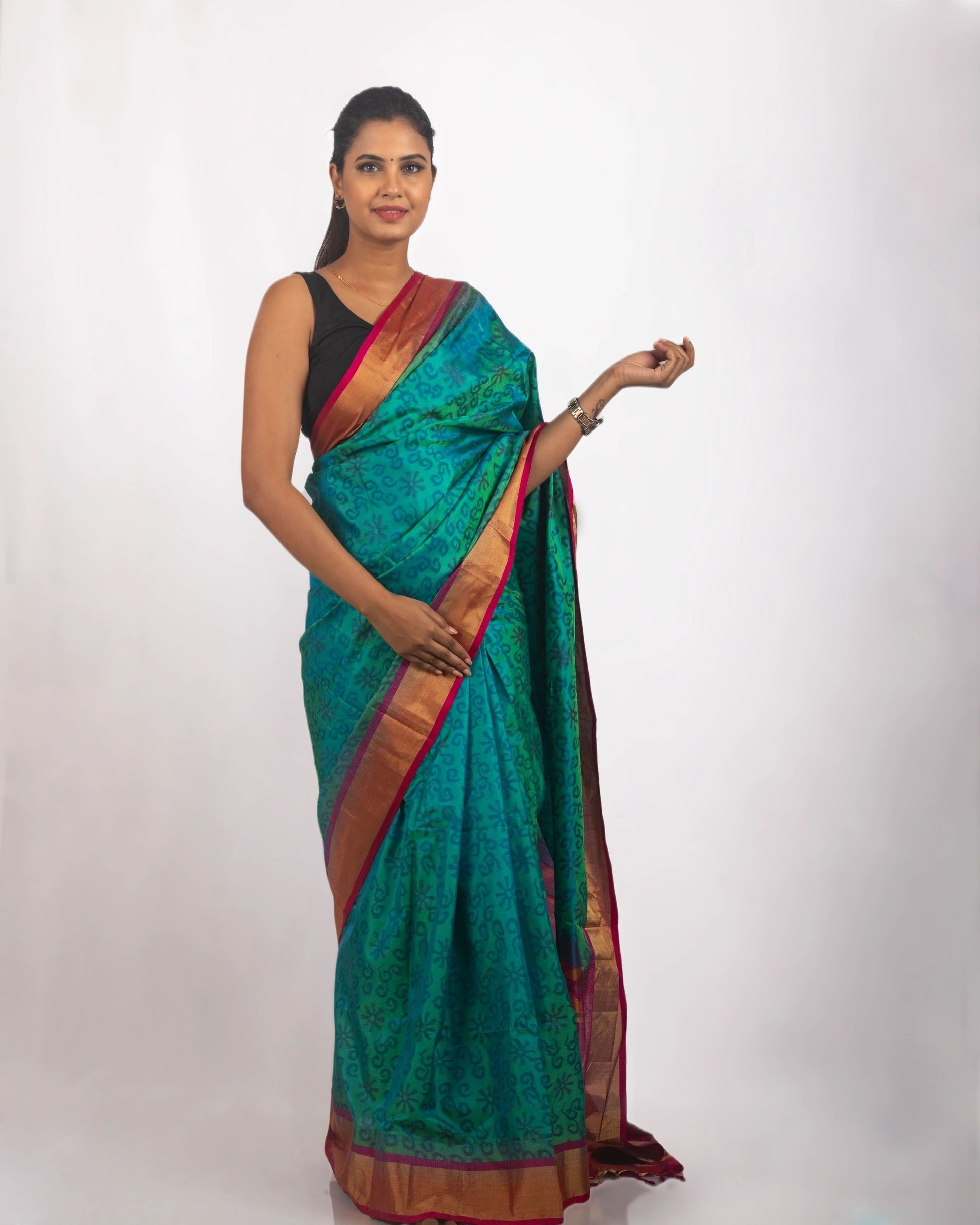 Blue and Pink Pure Patola Silk Saree