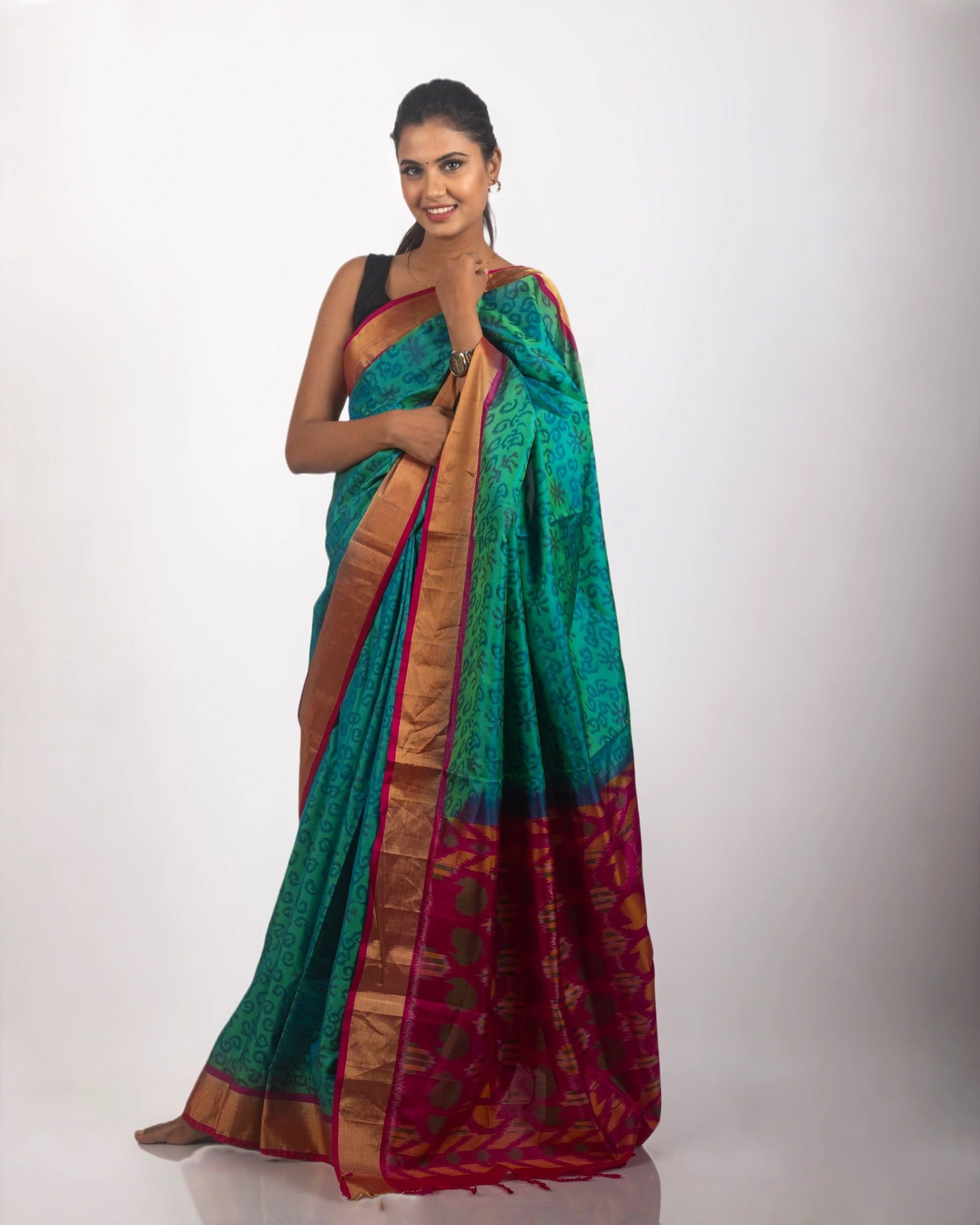 Blue and Pink Pure Patola Silk Saree