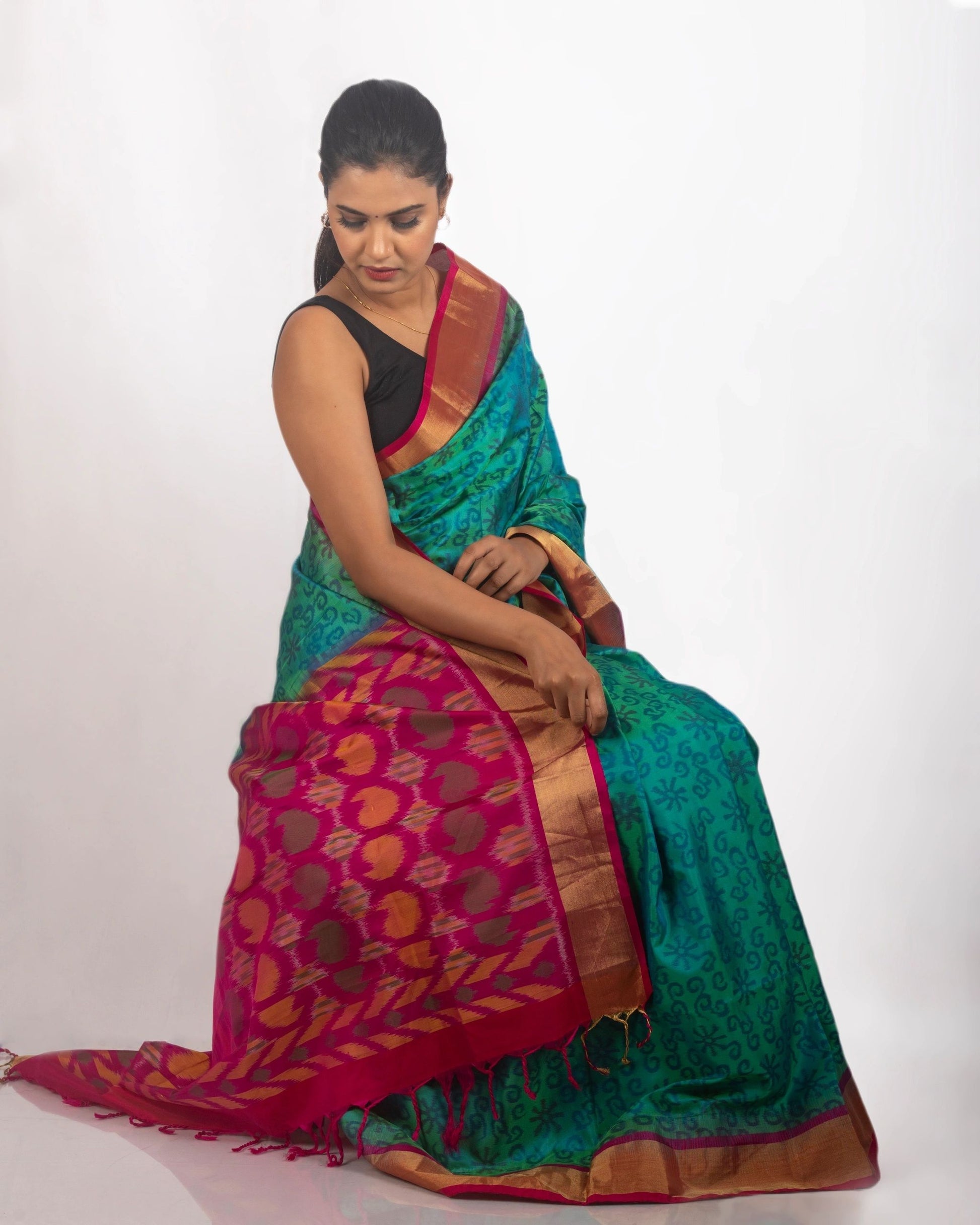 Blue and Pink Pure Patola Silk Saree
