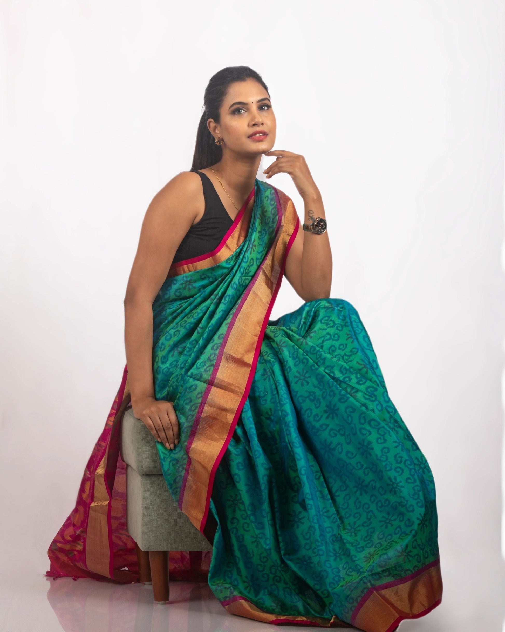 Blue and Pink Pure Patola Silk Saree