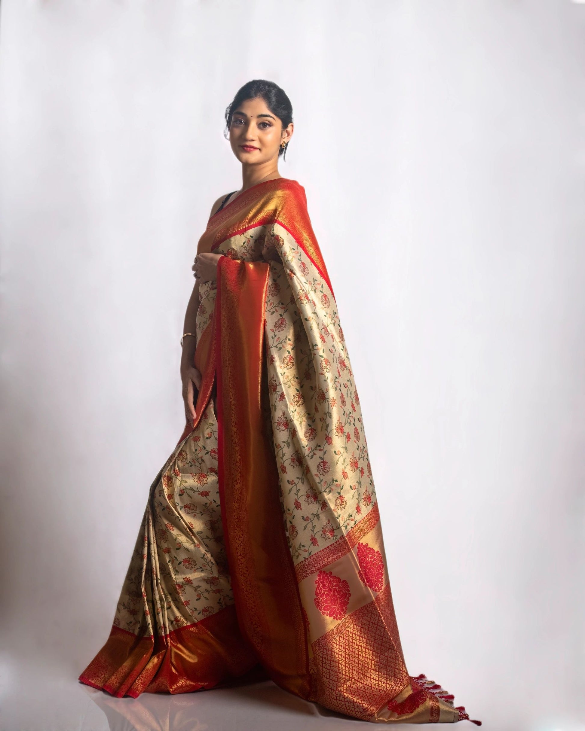 Auspicious Creme and Red Saree