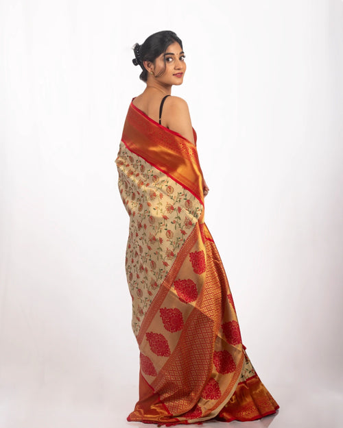 Auspicious Creme and Red Saree