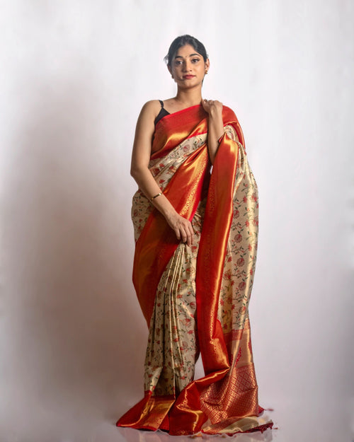 Auspicious Creme and Red Saree