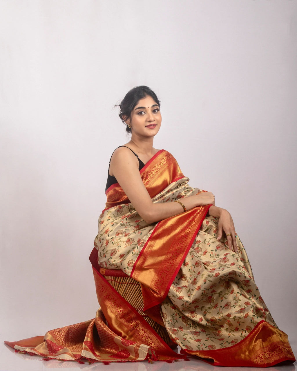 Auspicious Creme and Red Saree