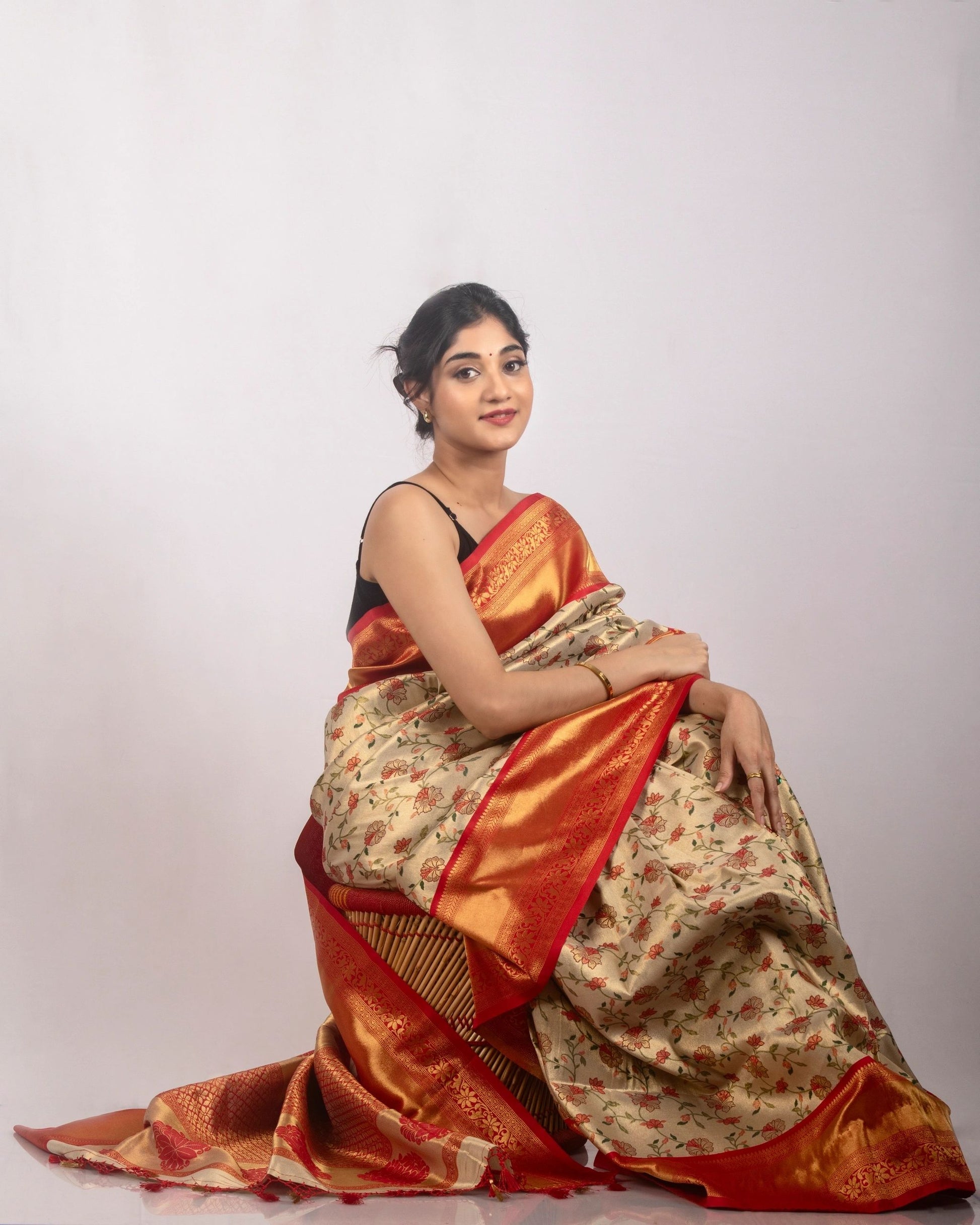 Auspicious Creme and Red Saree