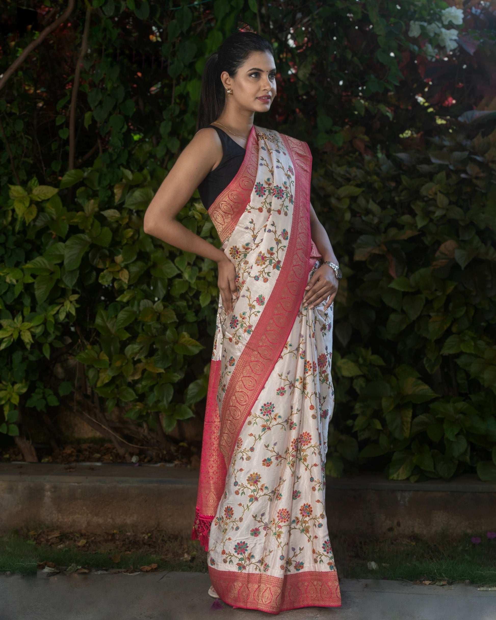 White Modal Silk Saree