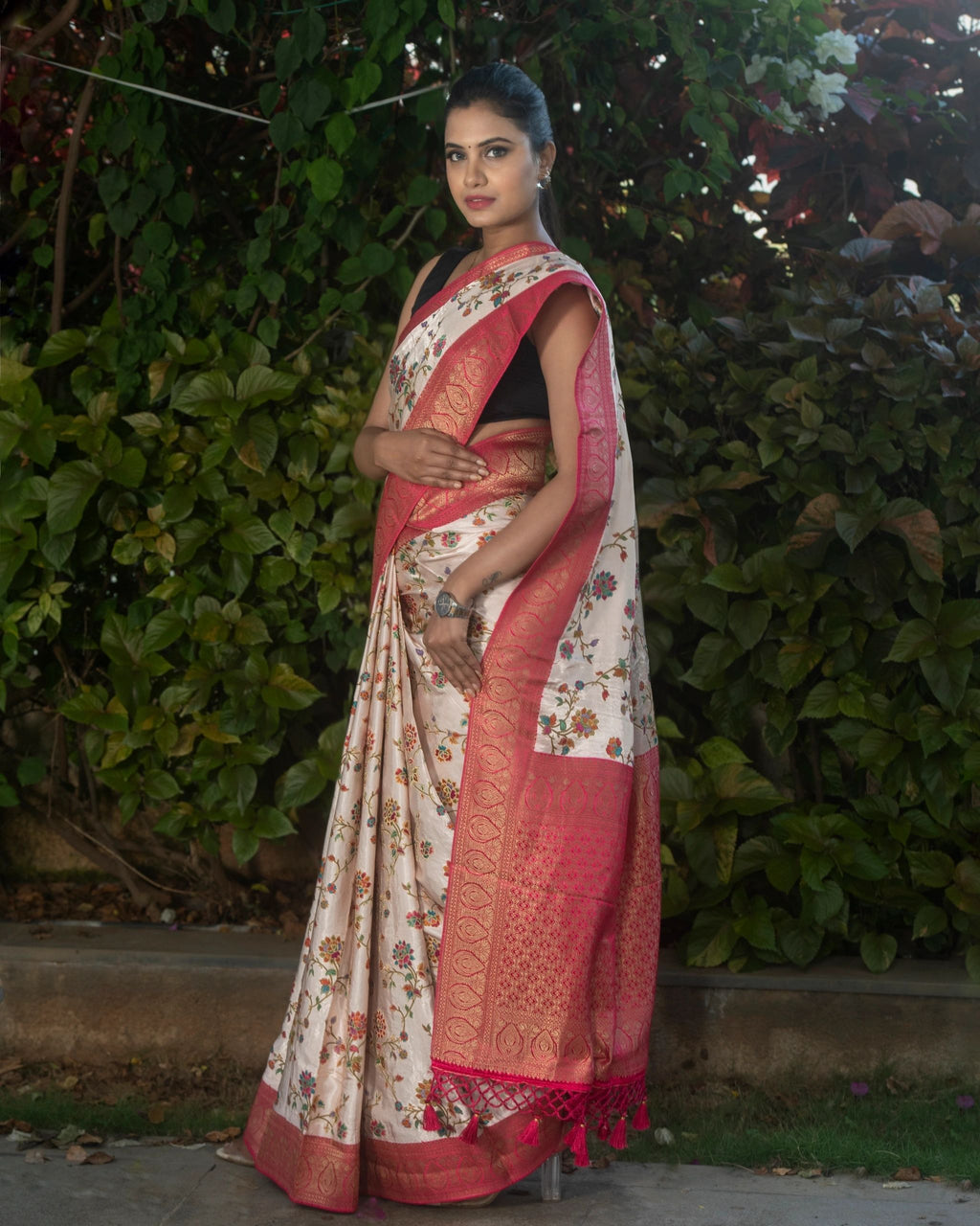 White Modal Silk Saree