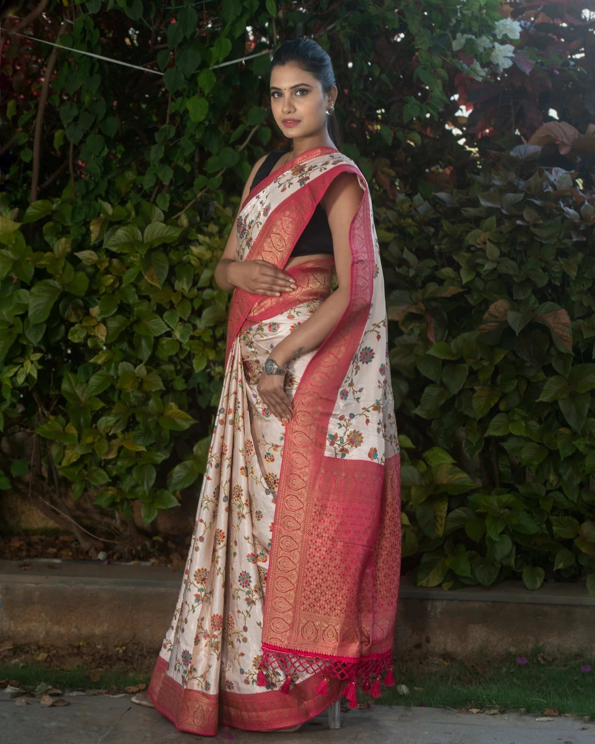 White Modal Silk Saree