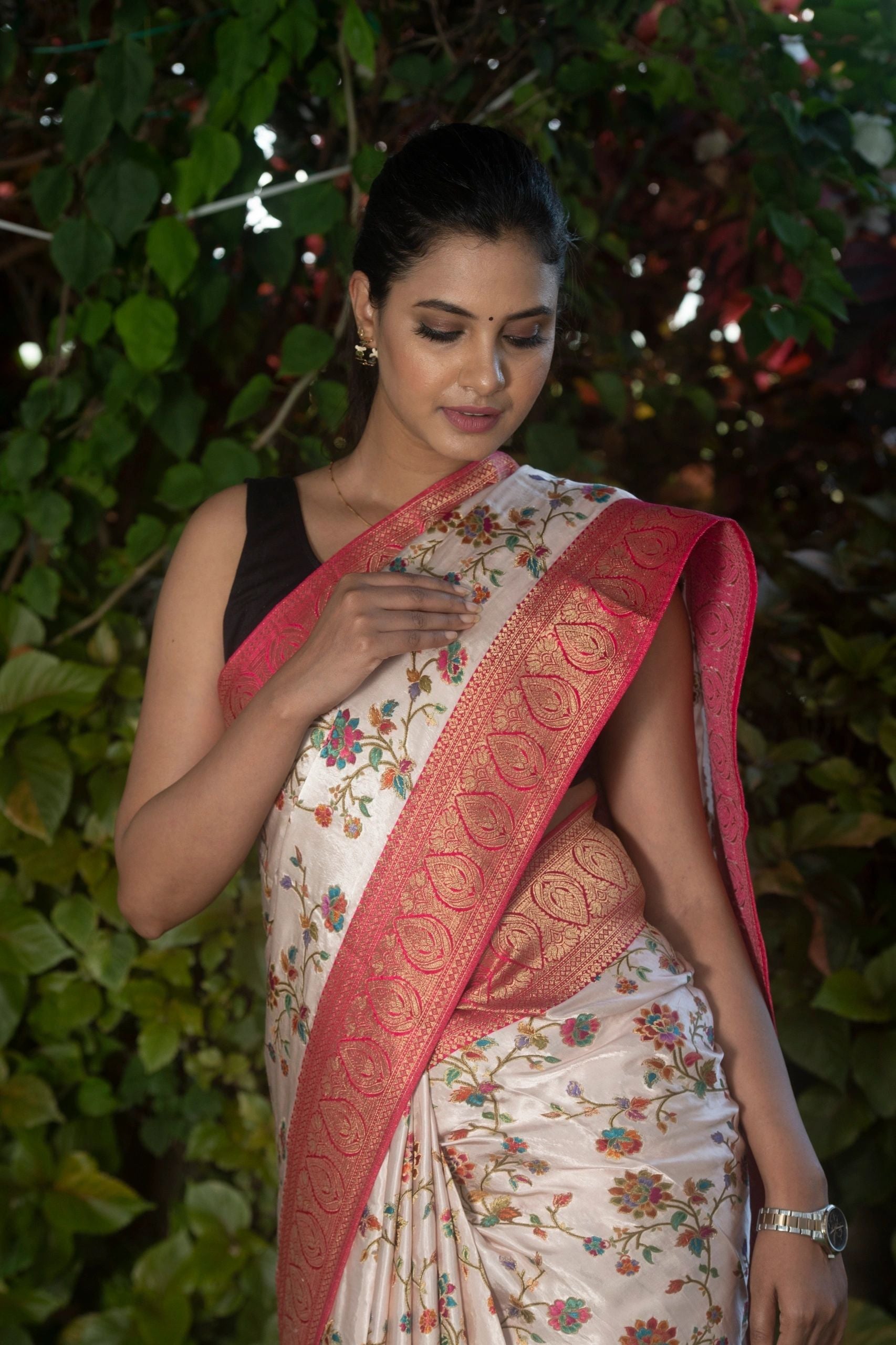 White Modal Silk Saree