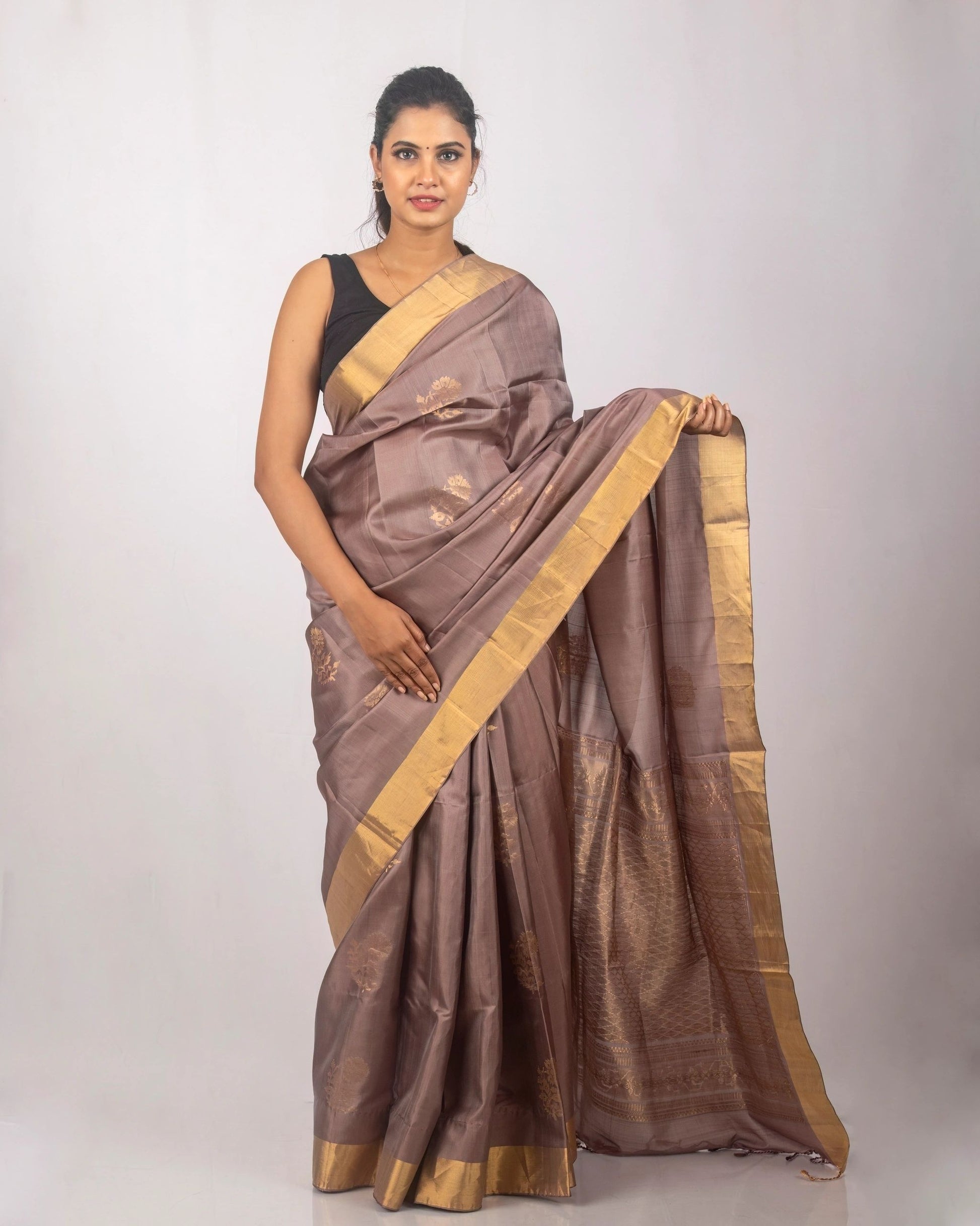 Monochrome Brown and Golden Saree