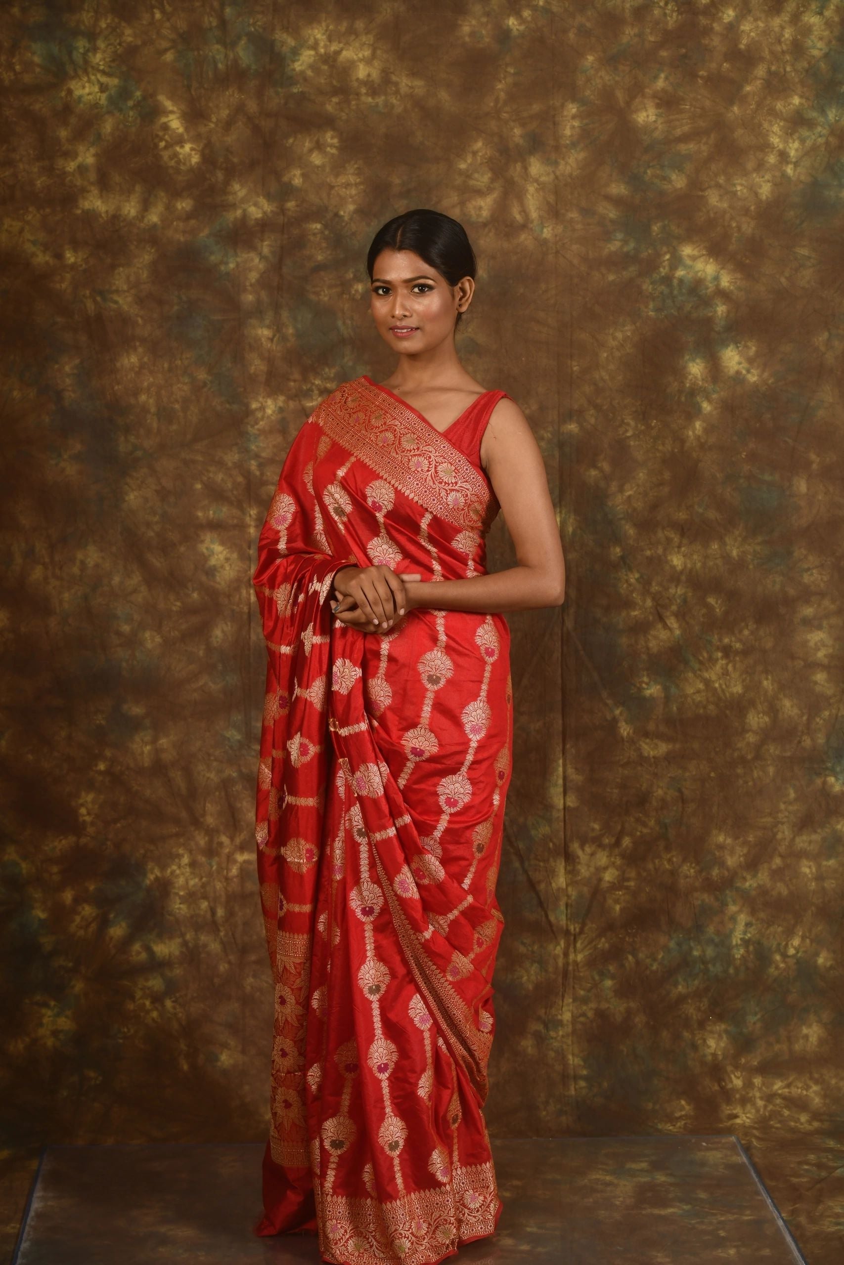 Red Tussar Georgette Handloom