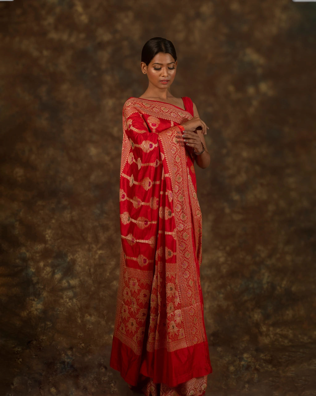 Red Tussar Georgette Handloom