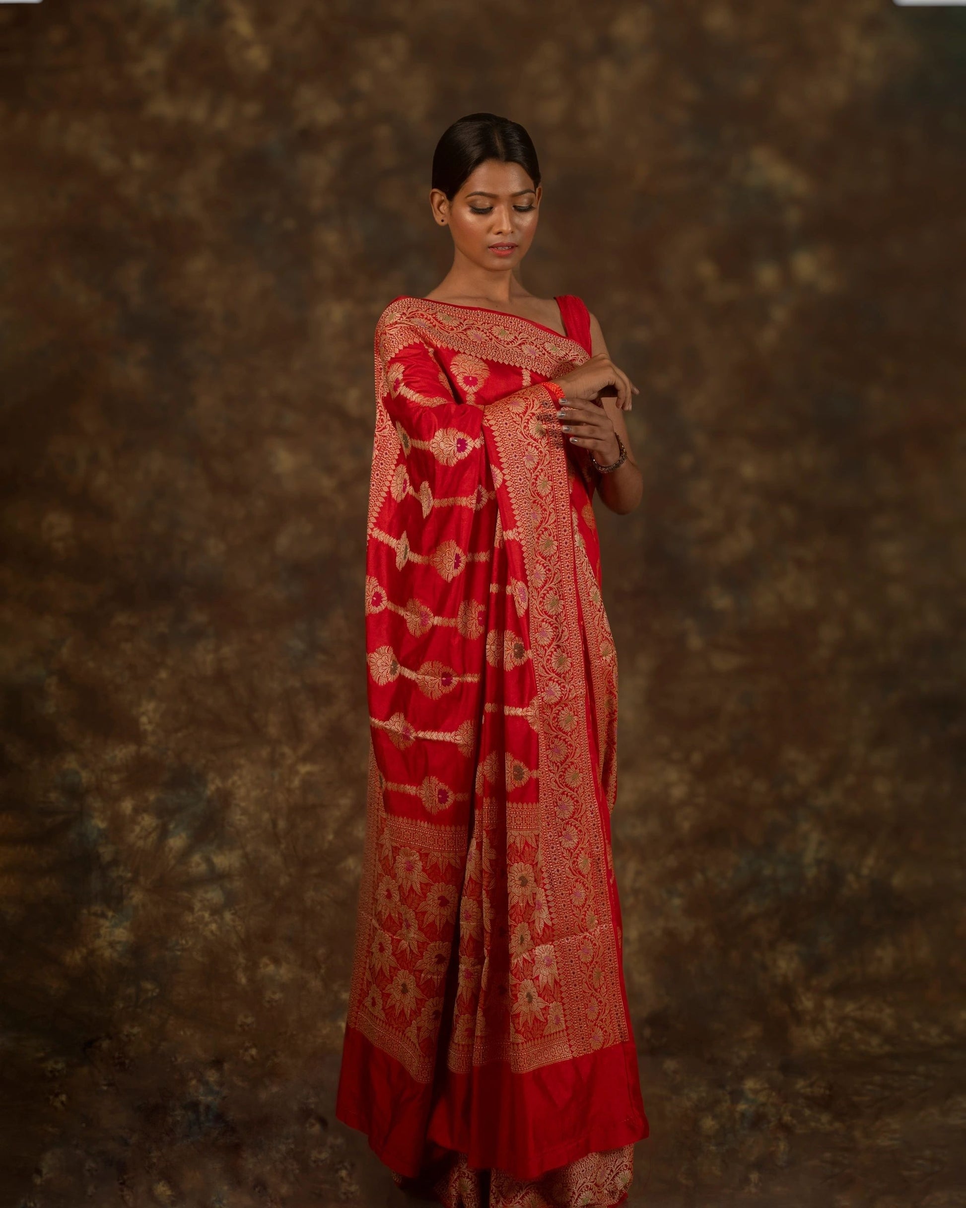 Red Tussar Georgette Handloom