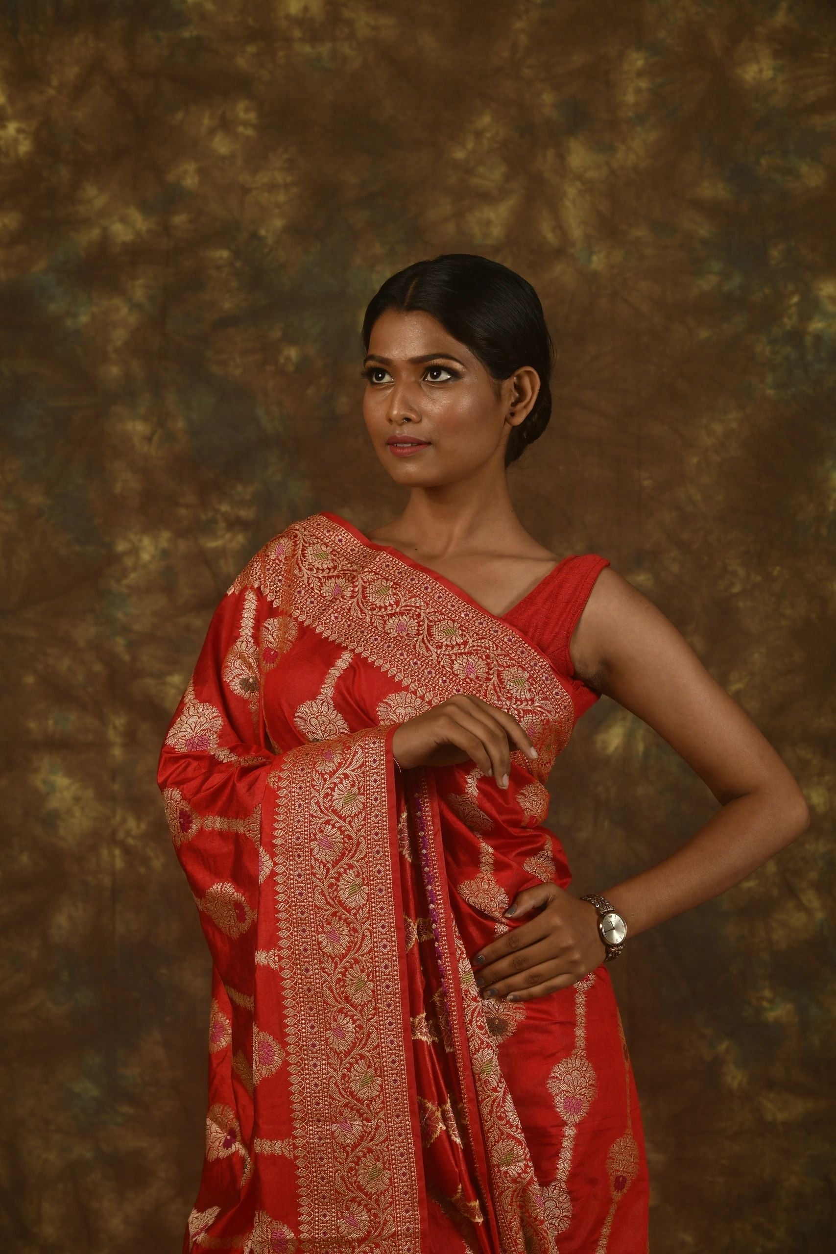 Red Tussar Georgette Handloom