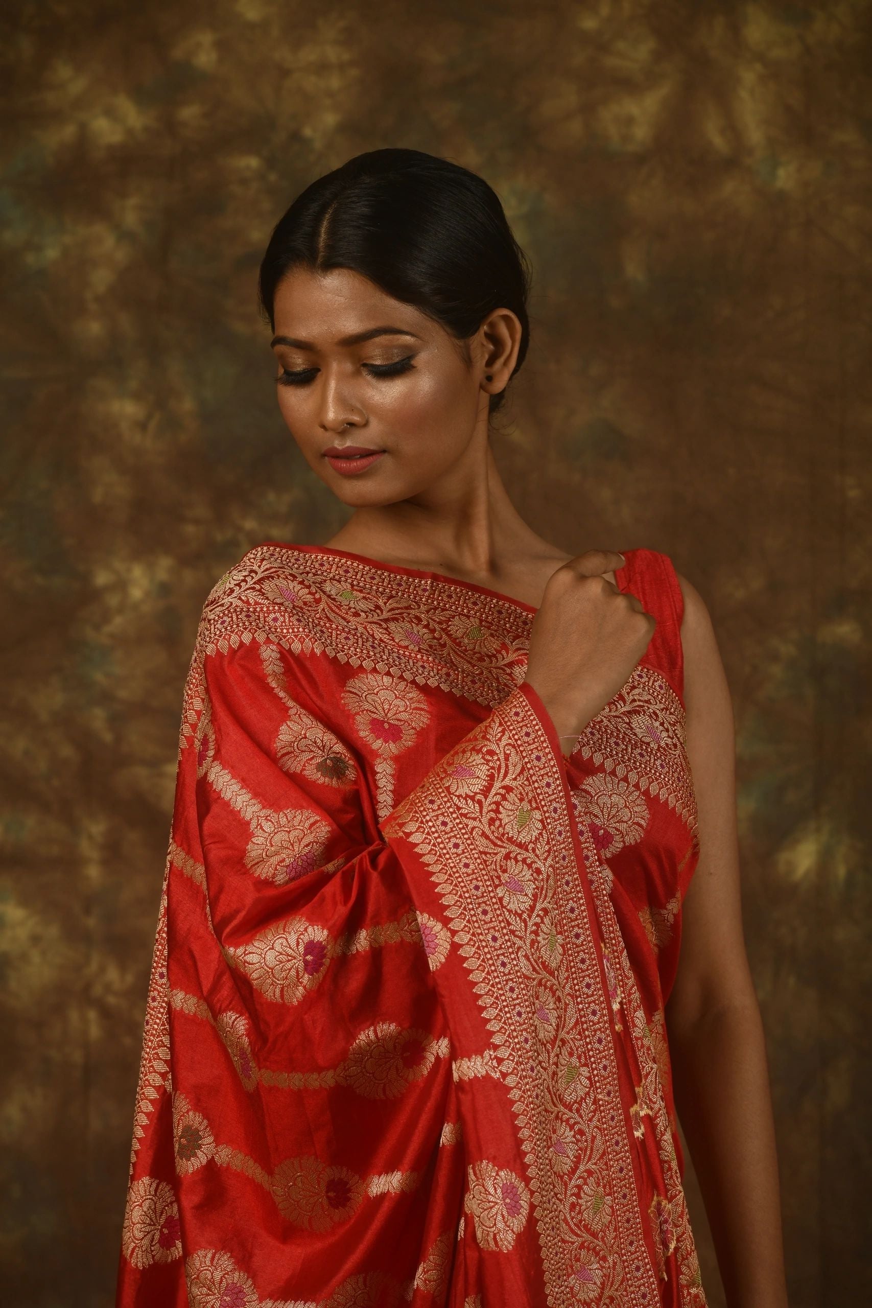 Red Tussar Georgette Handloom