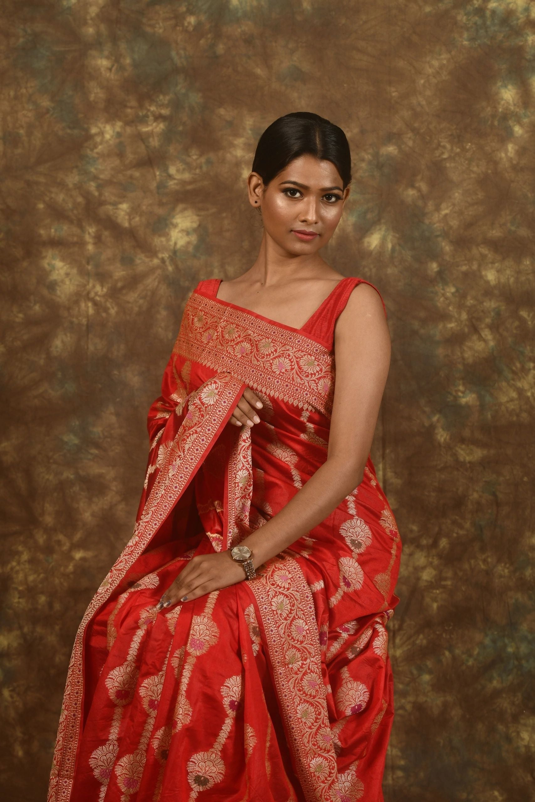 Red Tussar Georgette Handloom
