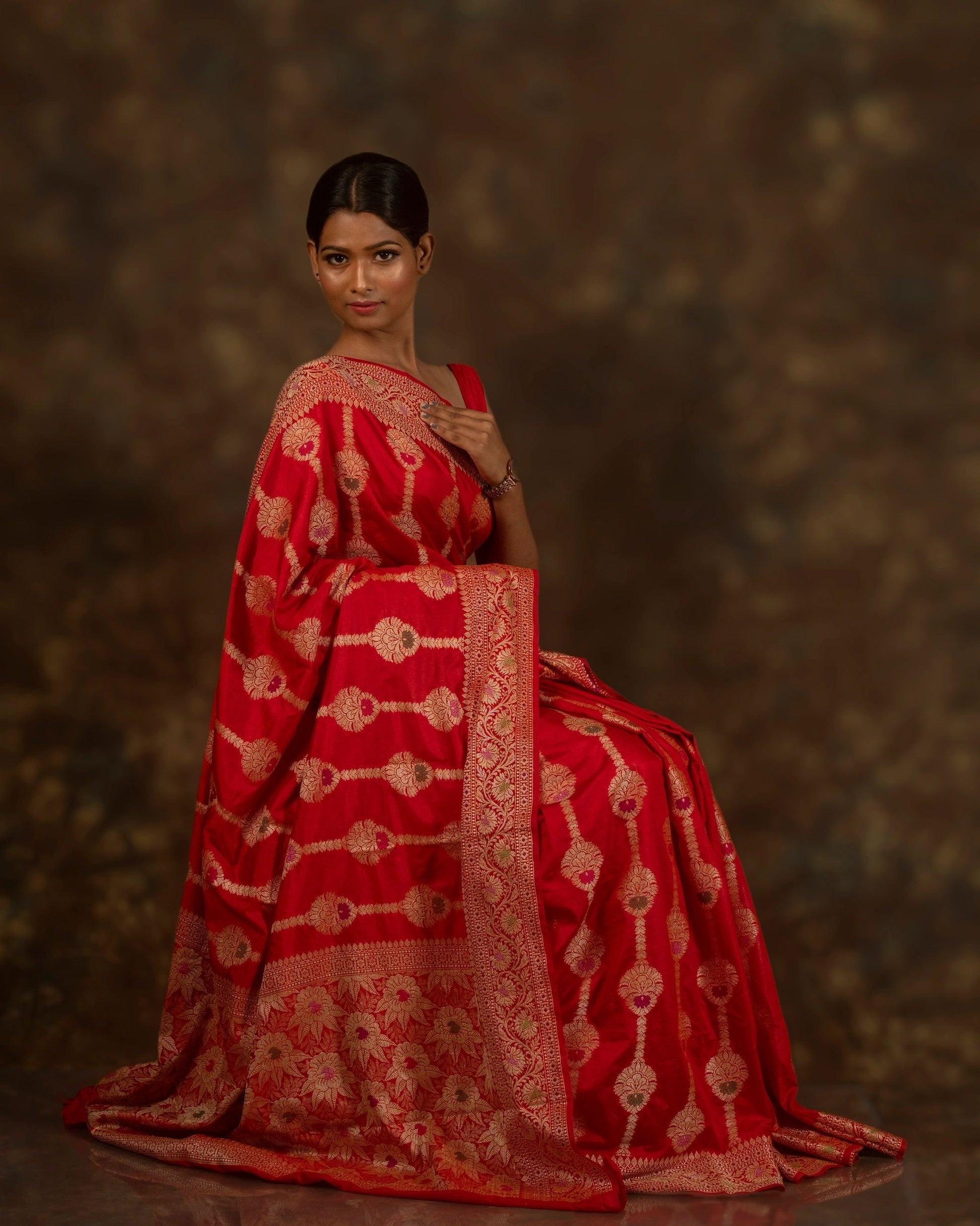 Red Tussar Georgette Handloom