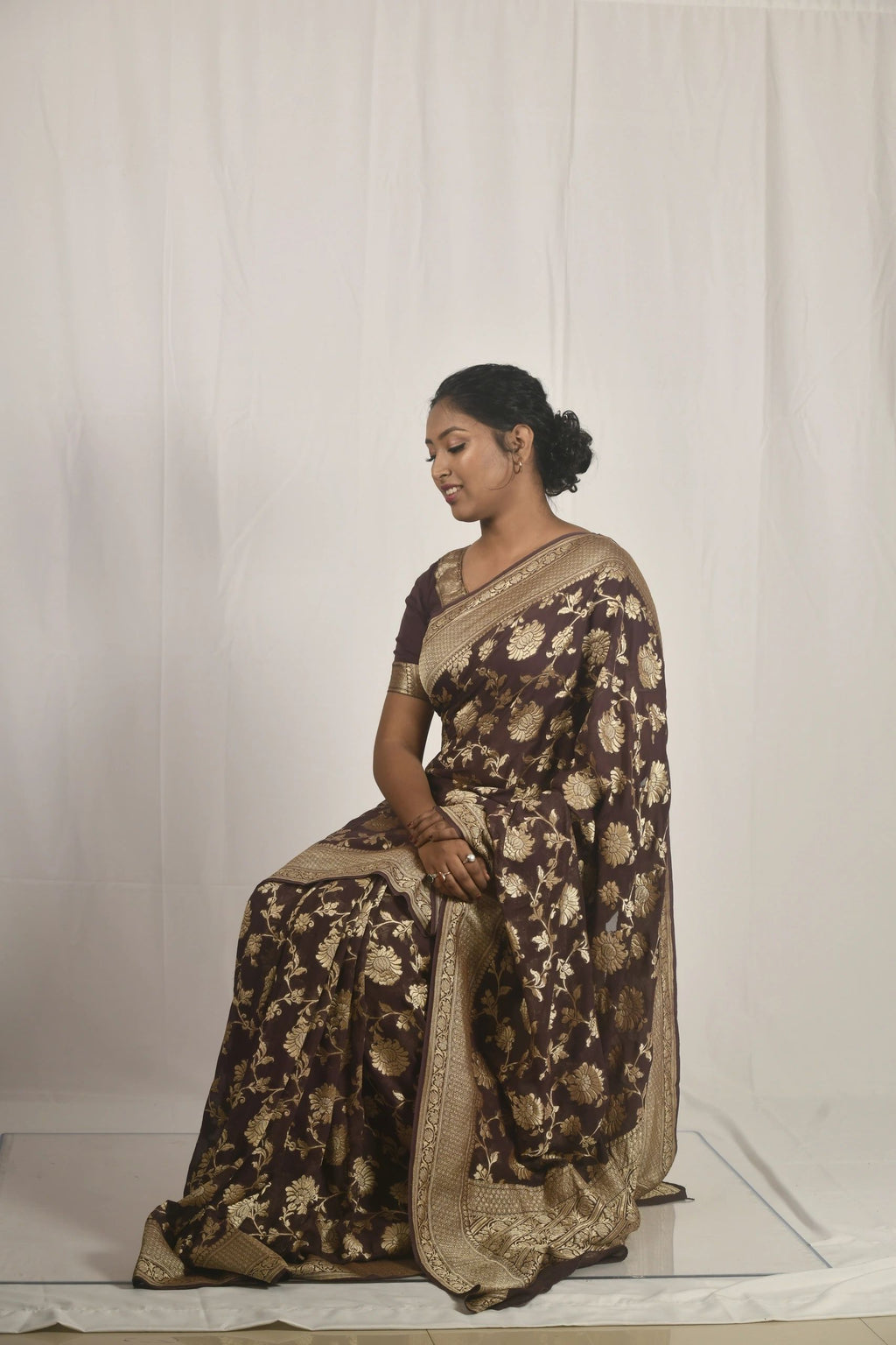 Brown Khaddi Georgette Handloom Saree