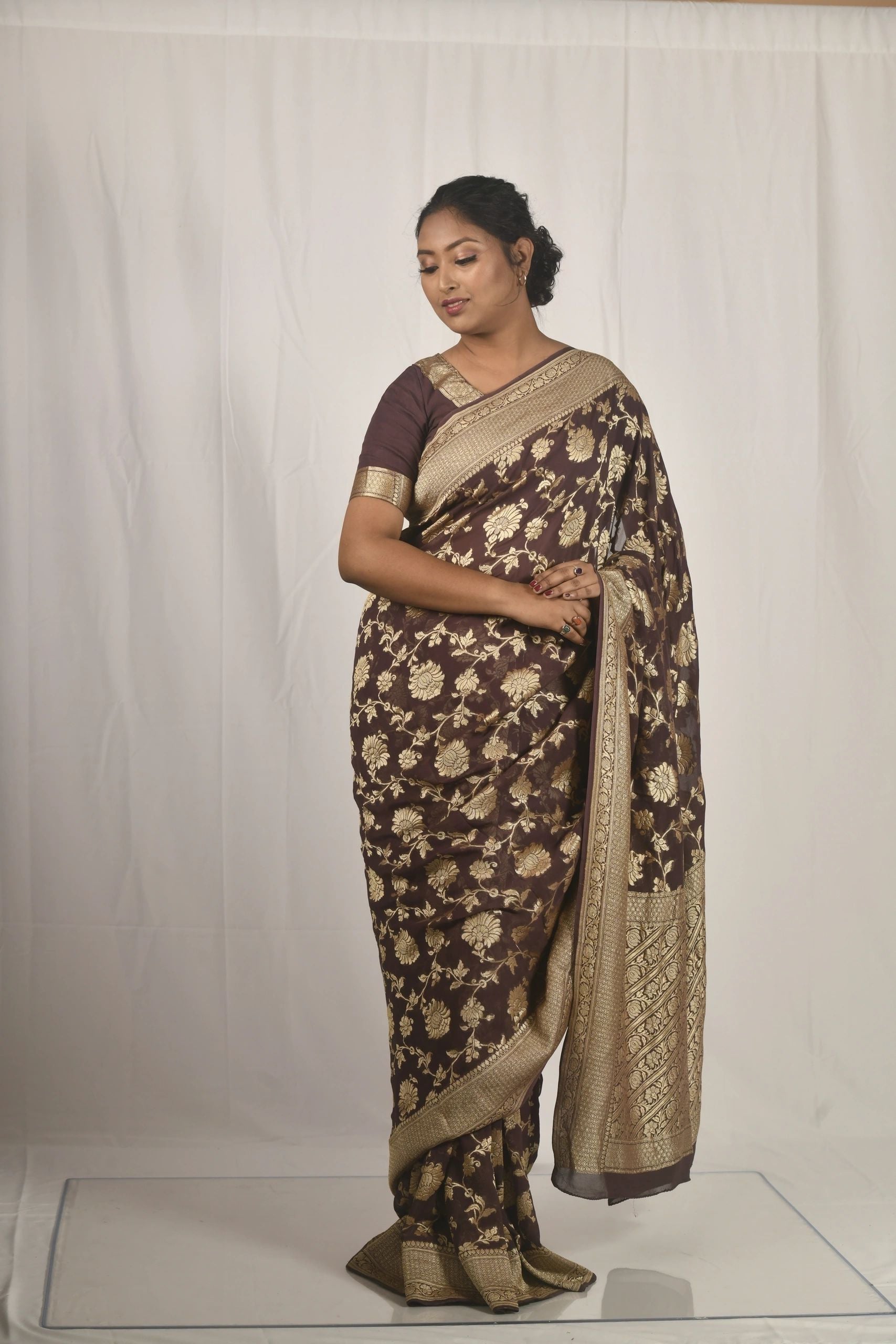 Brown Khaddi Georgette Handloom Saree